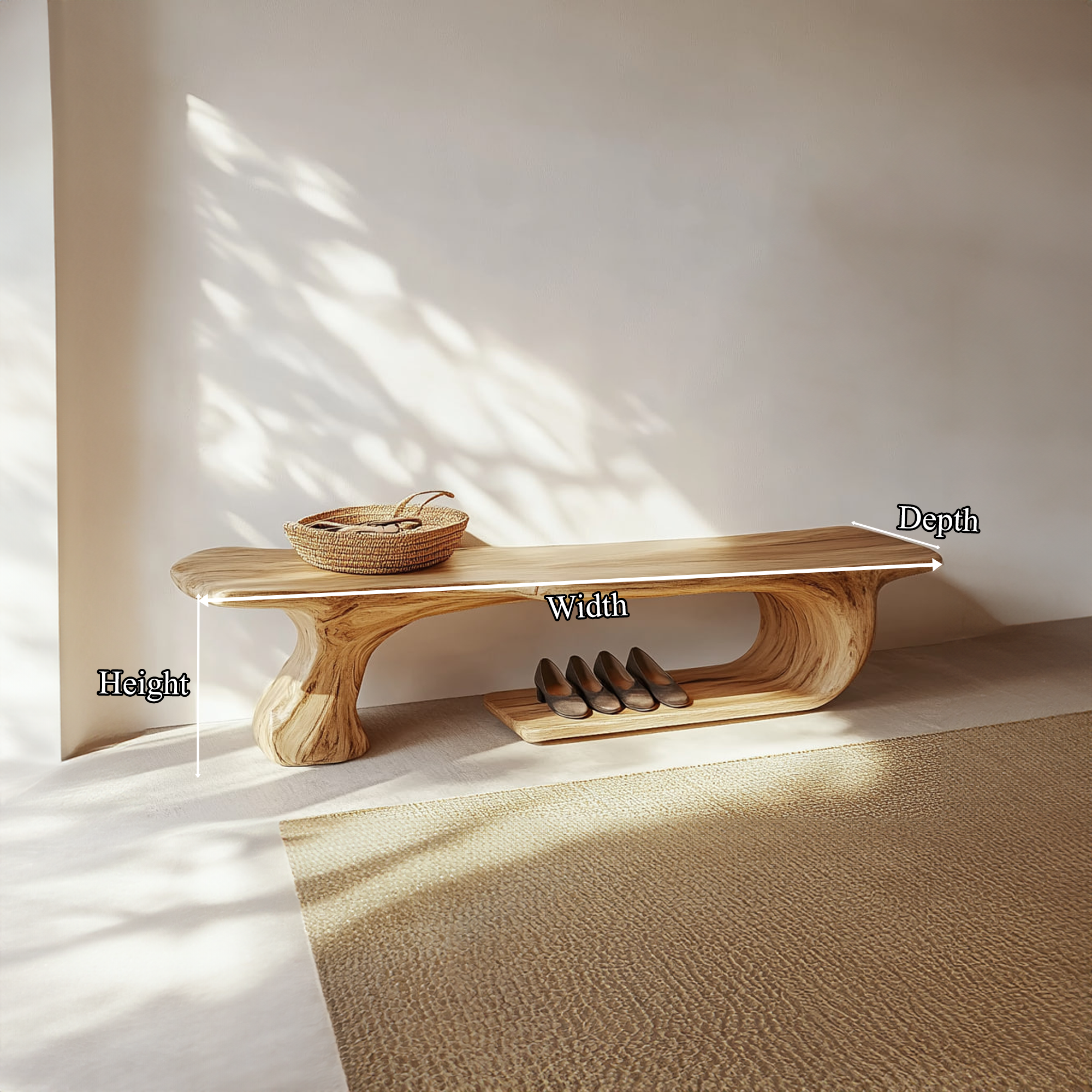 Rustic Wooden Shoe Bench With Organic Design Foyer SINLKISB050