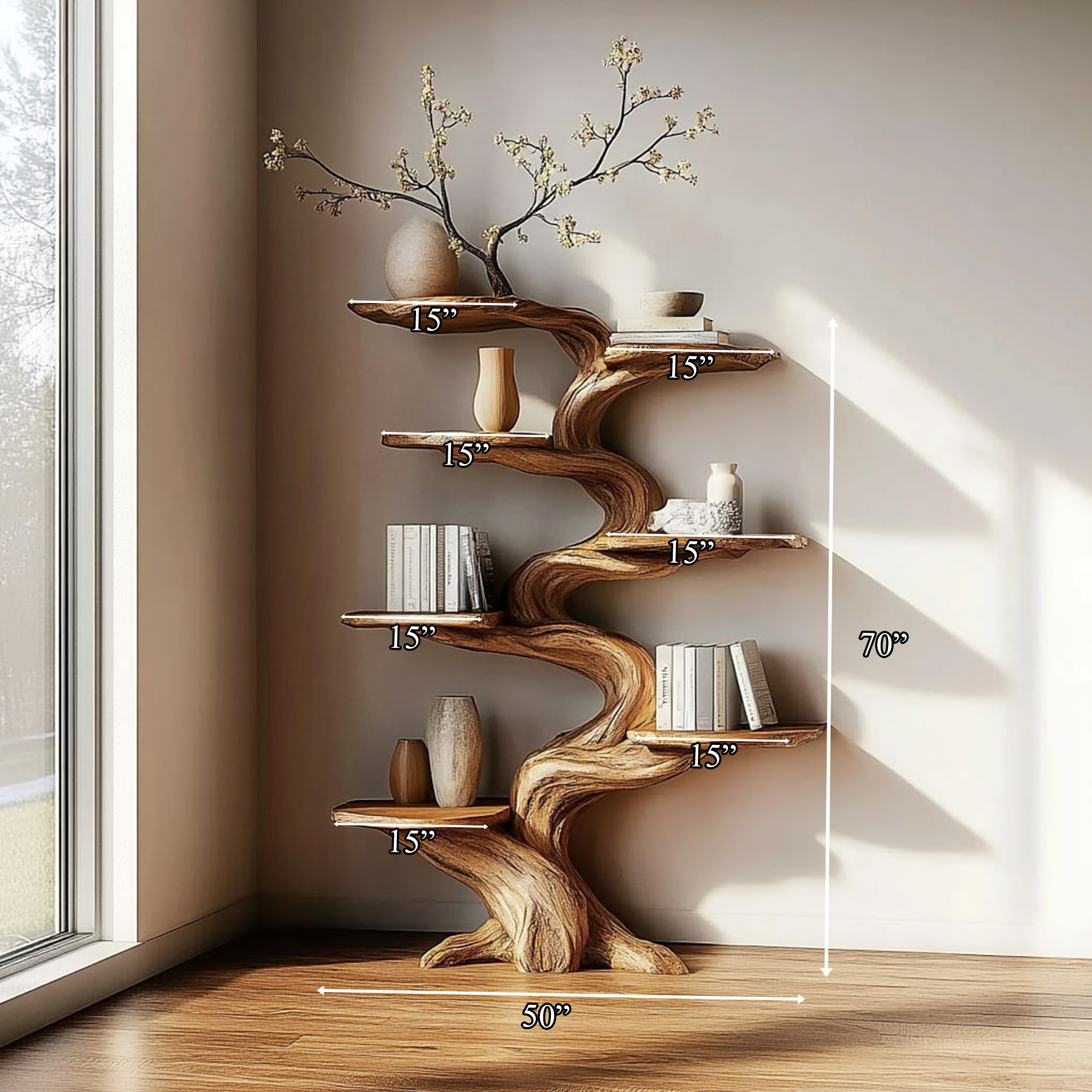 Rustic Tree Inspired Wall Shelf Home Office Organizer SINLKITB468