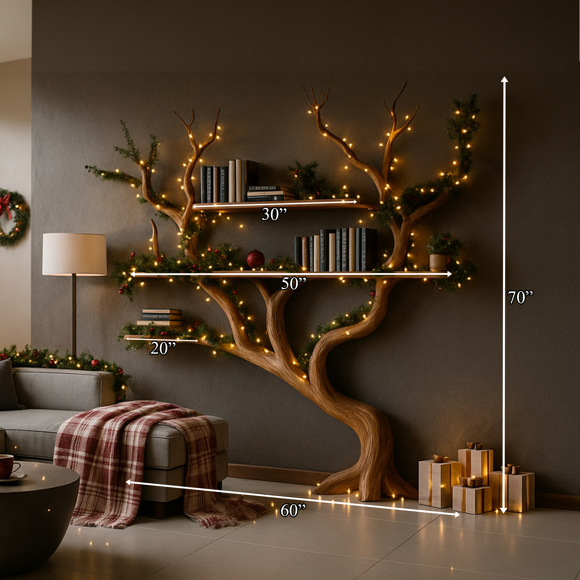 Rustic Tree Wall Shelf Bedroom Christmas Holiday SINLKITB497