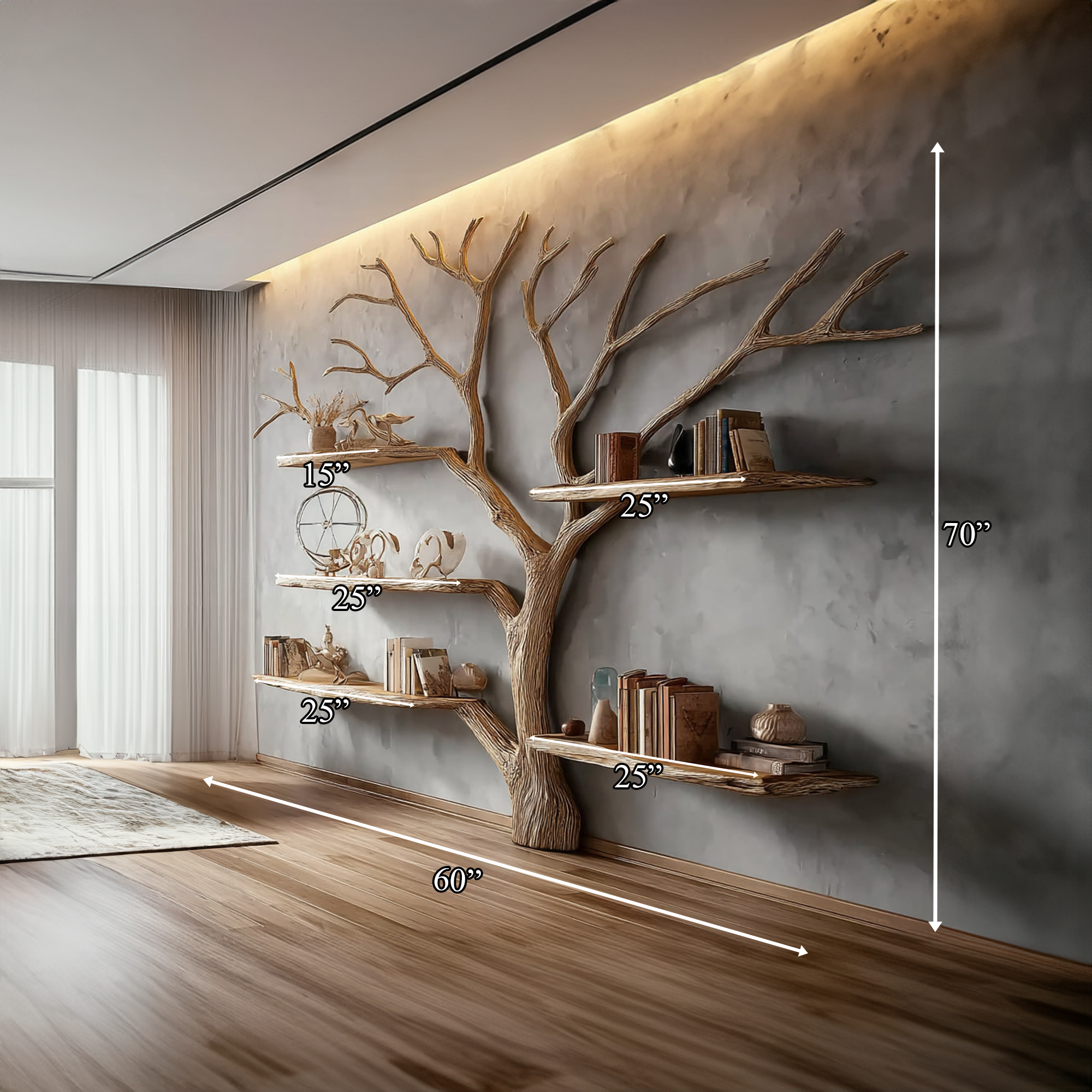 Rustic Tree Shaped Bookshelf Home Office Artistic Display SINLKITB323