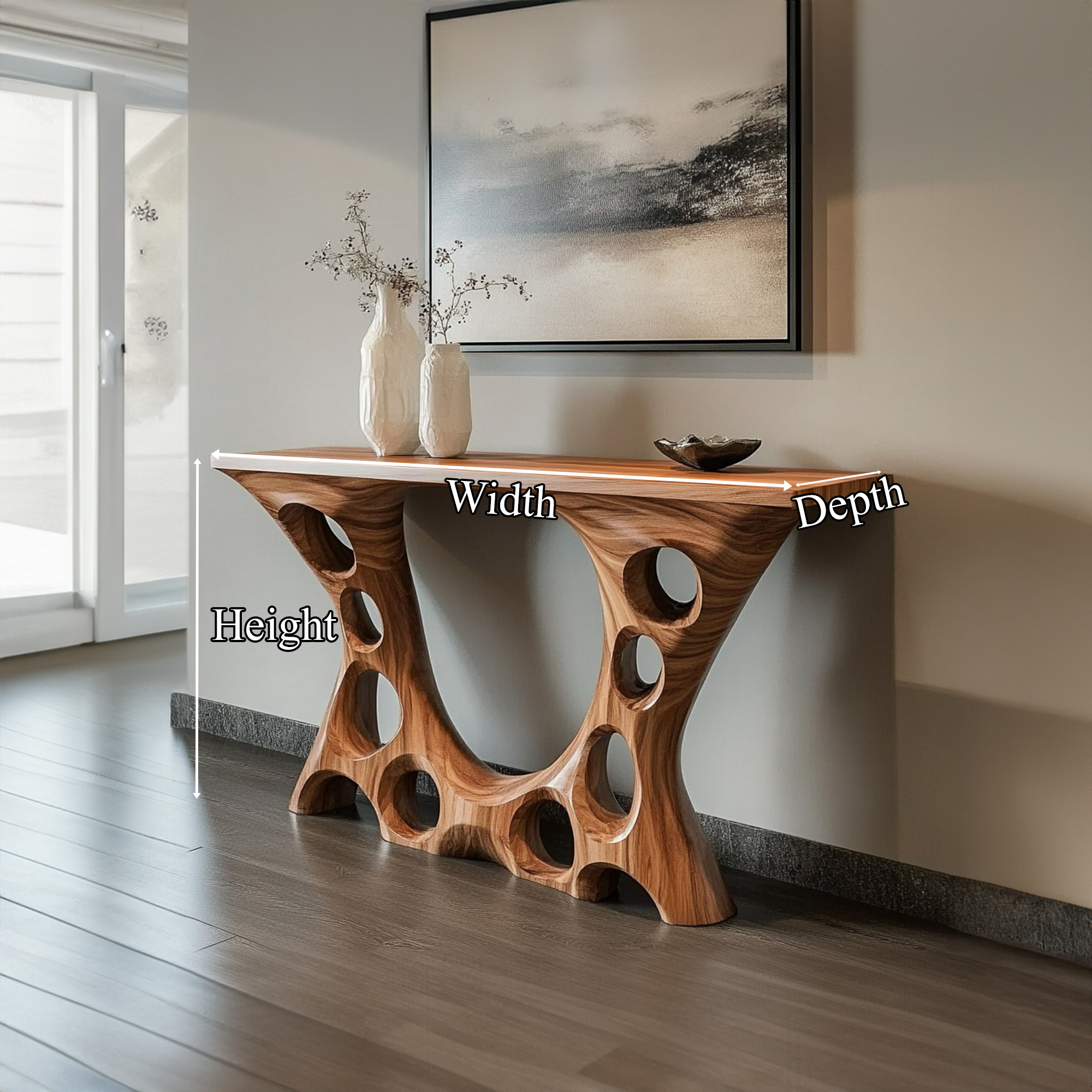 Rustic Console Table Organic Open Hole Design Grand Entryway SINLKICS366