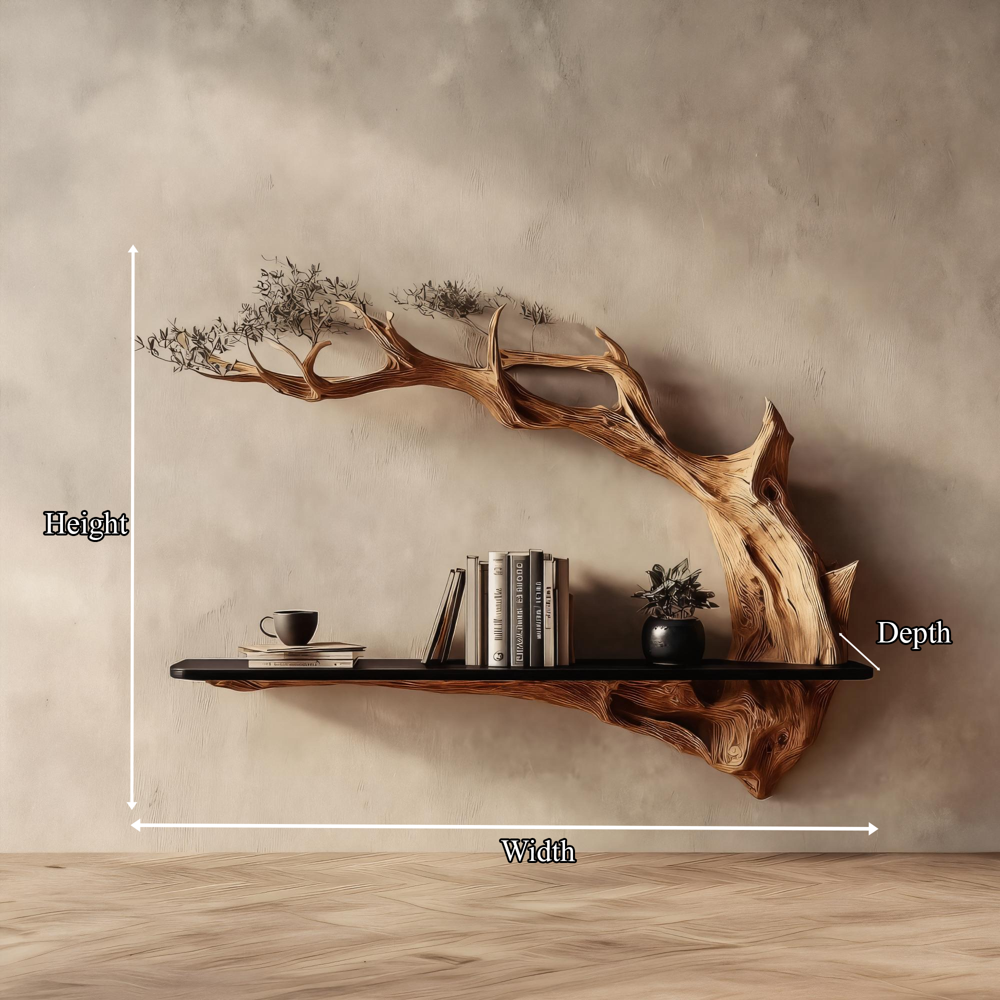 Rustic Tree Wall Shelf Unique Living Room Storage SINLKIFL179