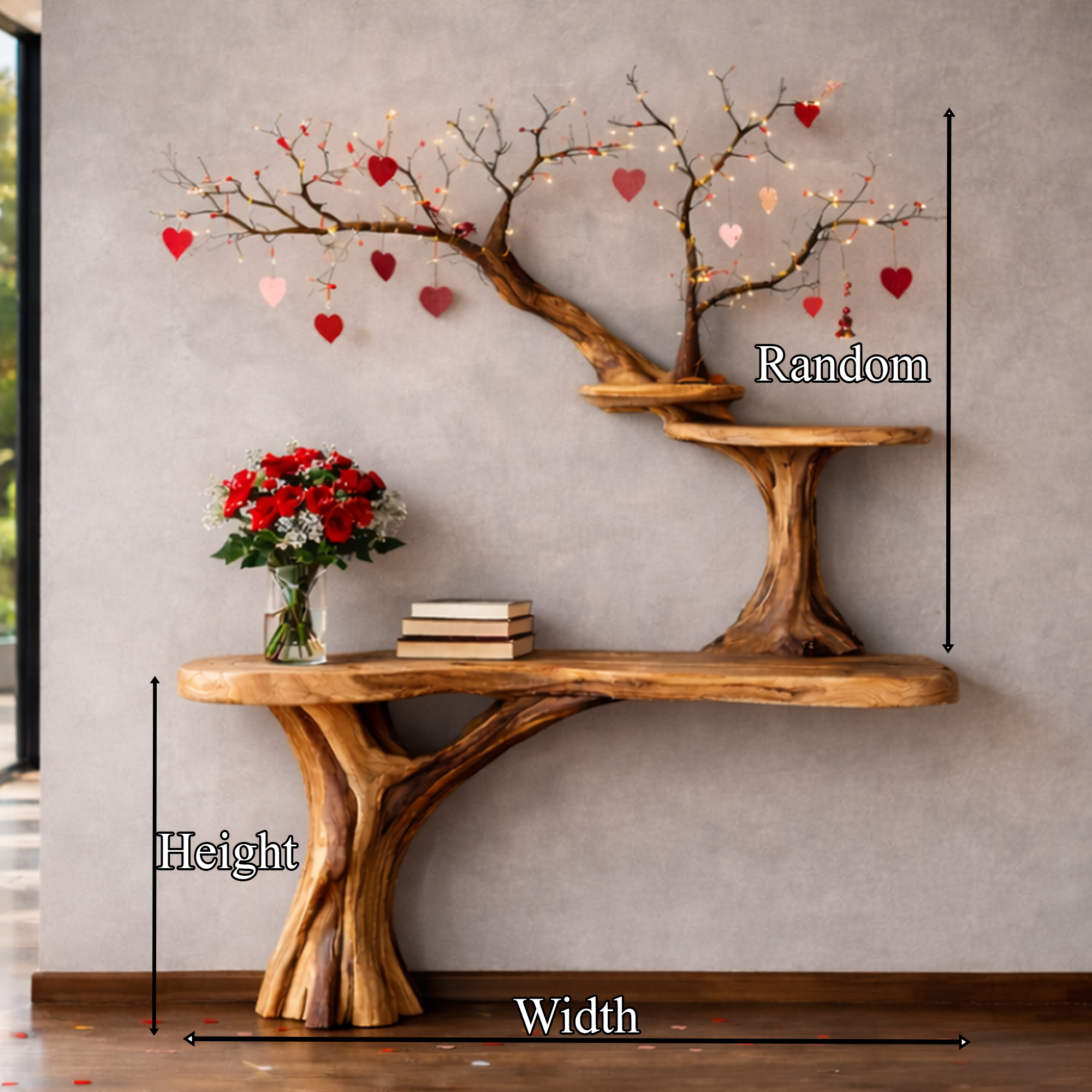 Rustic Tree Inspired Console Shelf Handcrafted For Entryway SINLKICS473