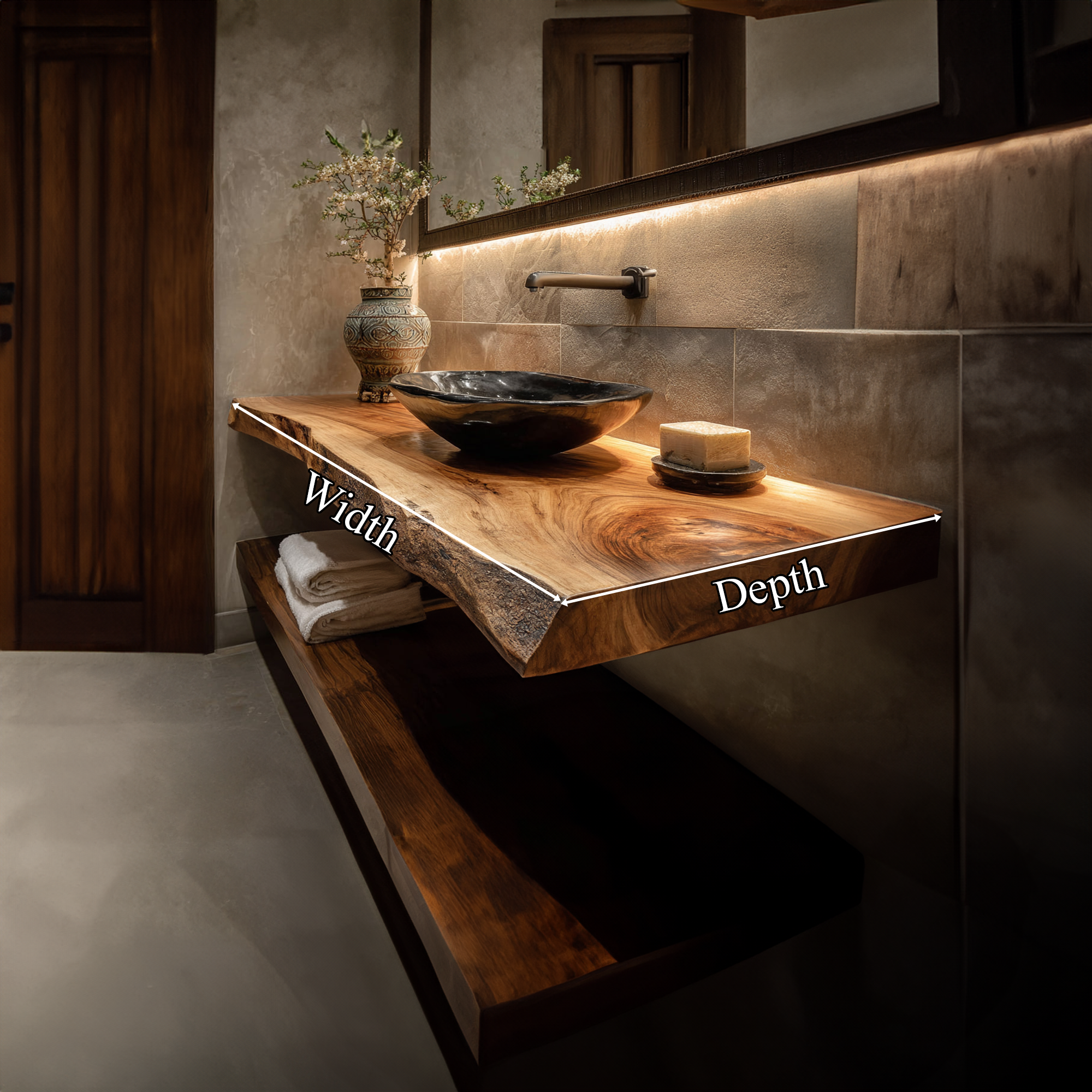 Mid Century Bathroom Vanity Shelf Curved Edge Wood Bathroom Look SINLKIBRV232