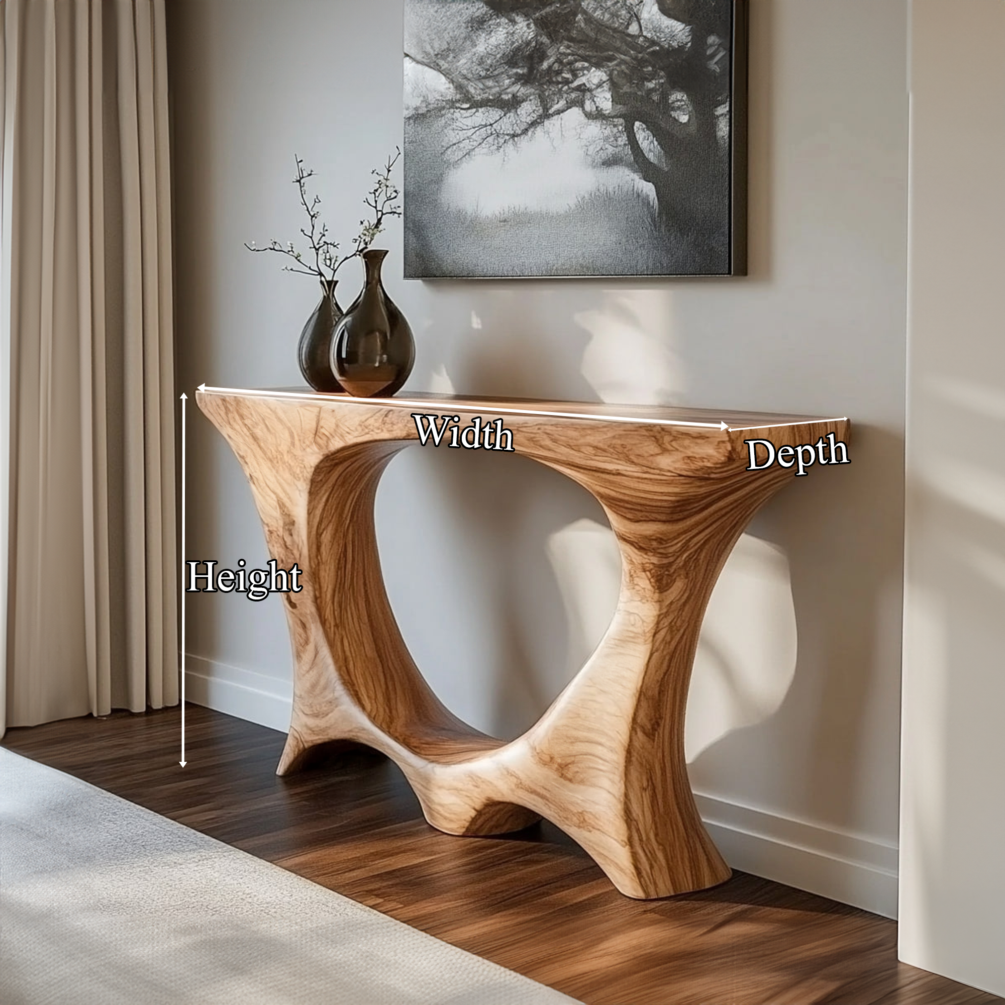 Mid Century Entry Table Handcrafted Curved Leg Hallway Opening SINLKICS364