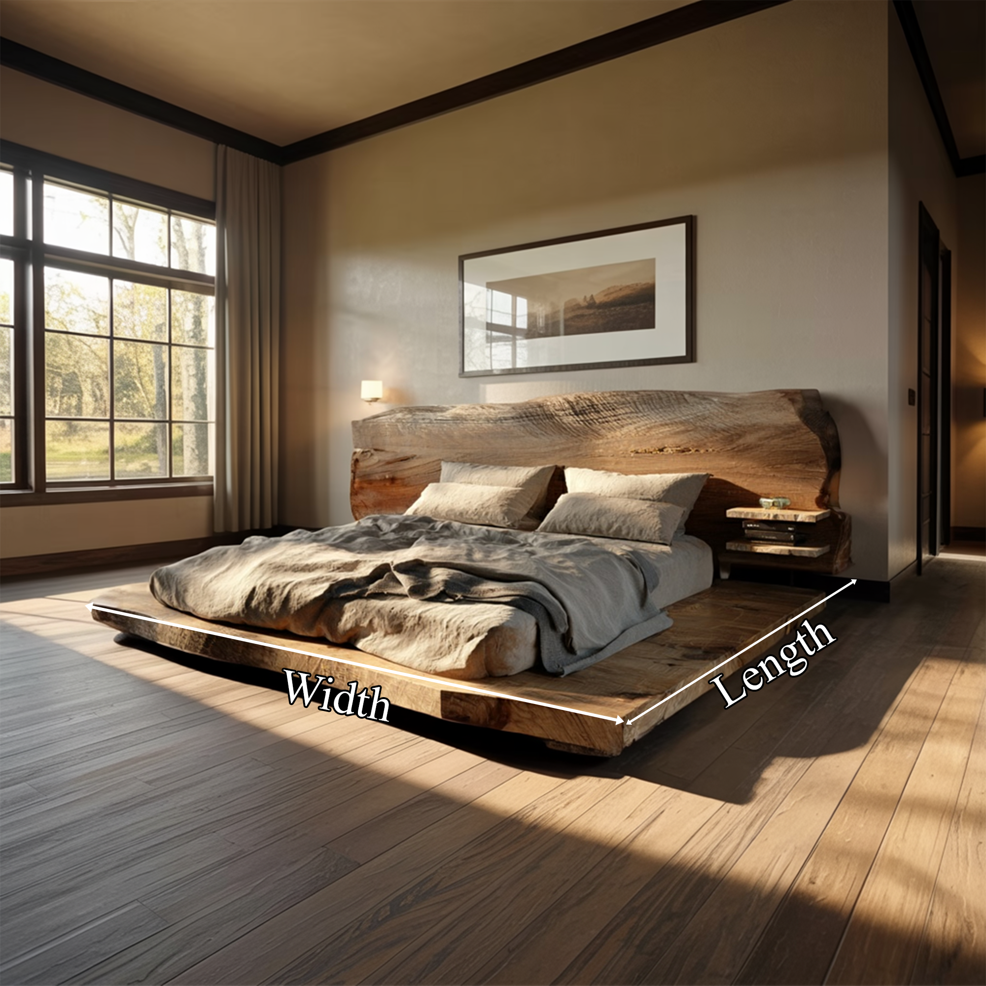 Rustic Solid Wood Platform Bed Bedroom SINLKIWB079