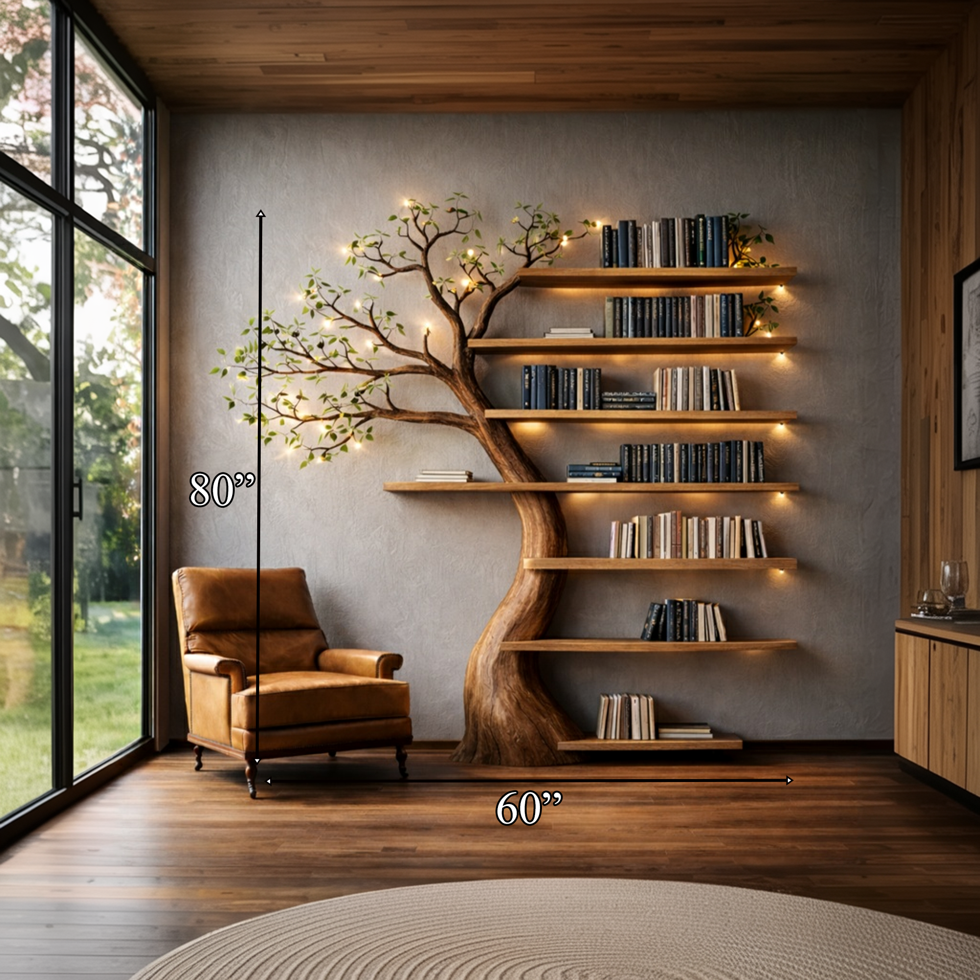 Handcrafted Tree Bookshelf Living Room Interior Sculptural Wall Display SINLKITB672