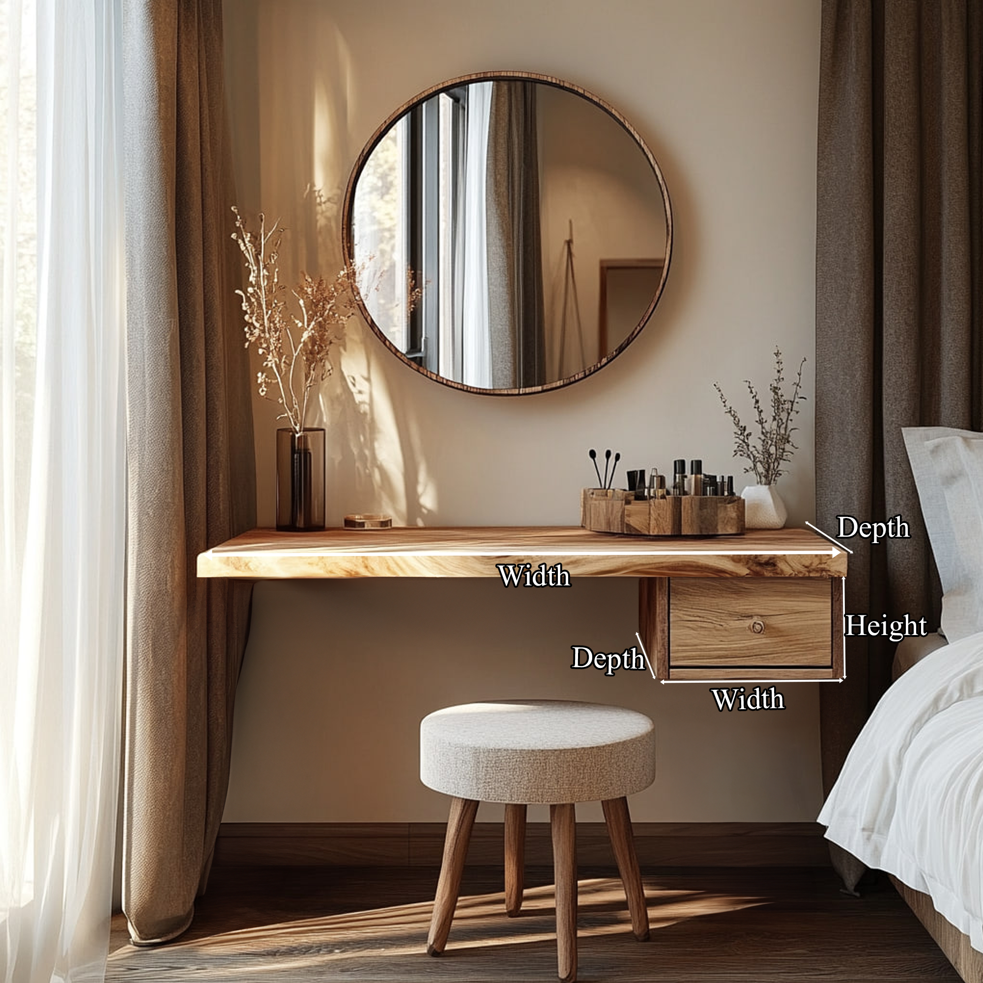 Scandinavian Solid Wood Floating Dressing Table Bedroom SINLKIFL240