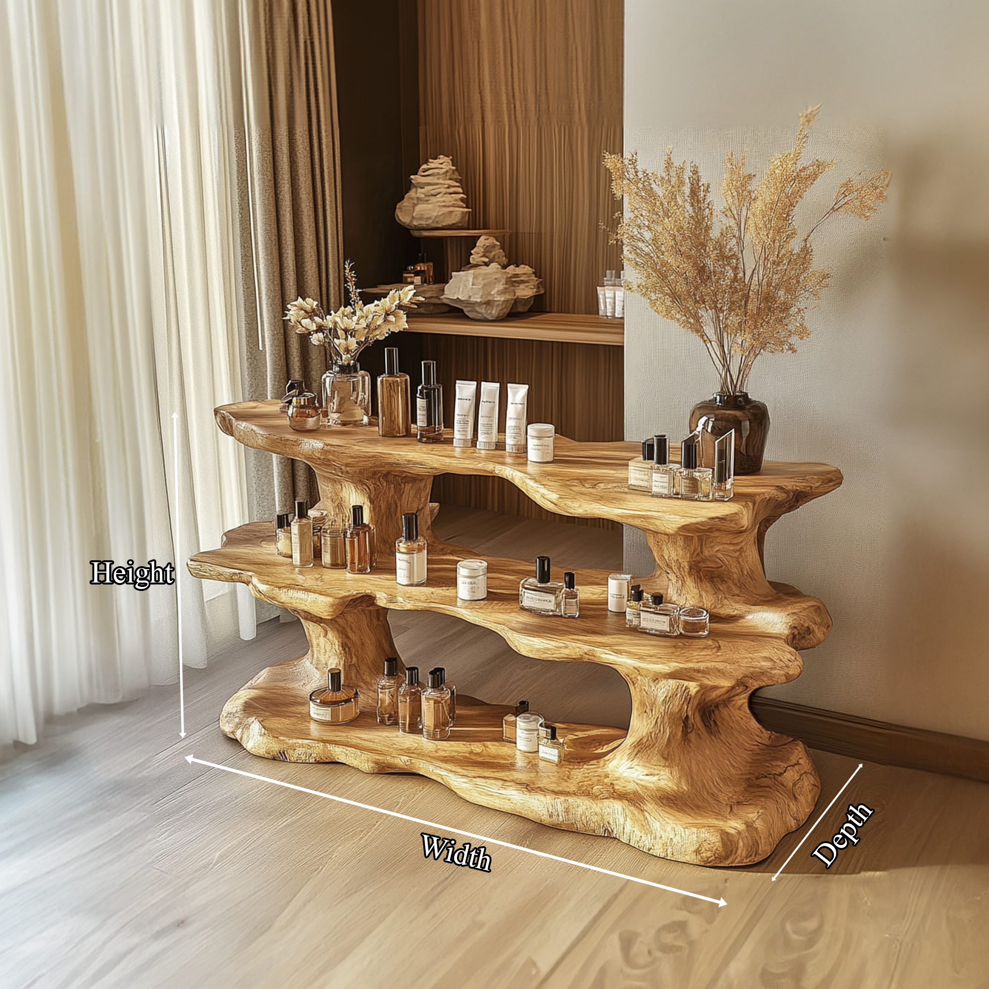 Rustic Organic Wood Display Shelf Living Room Or Spa SINLKISC271