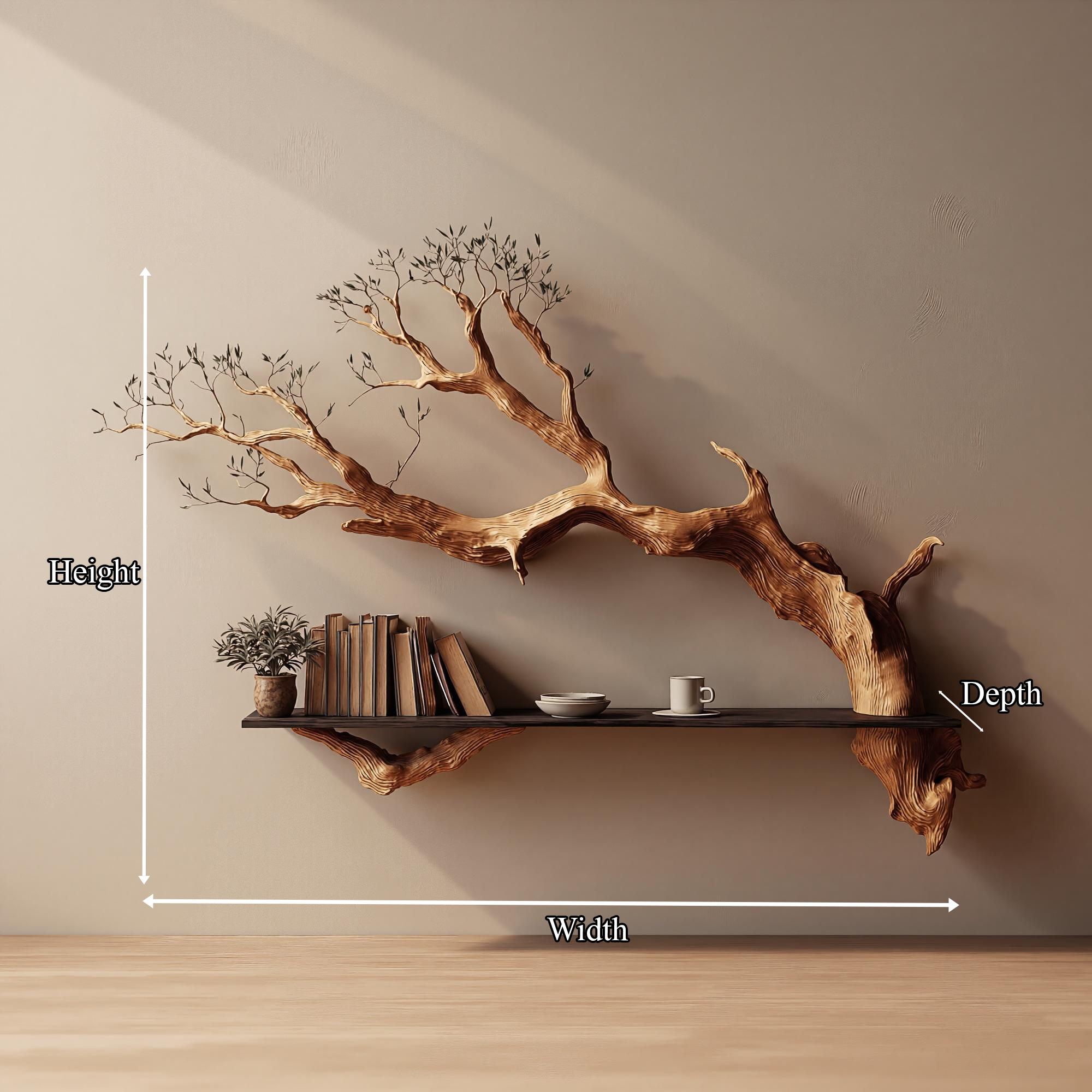 Rustic Tree Branch Floating Shelf Living Room Wall Decor SINLKIFL175