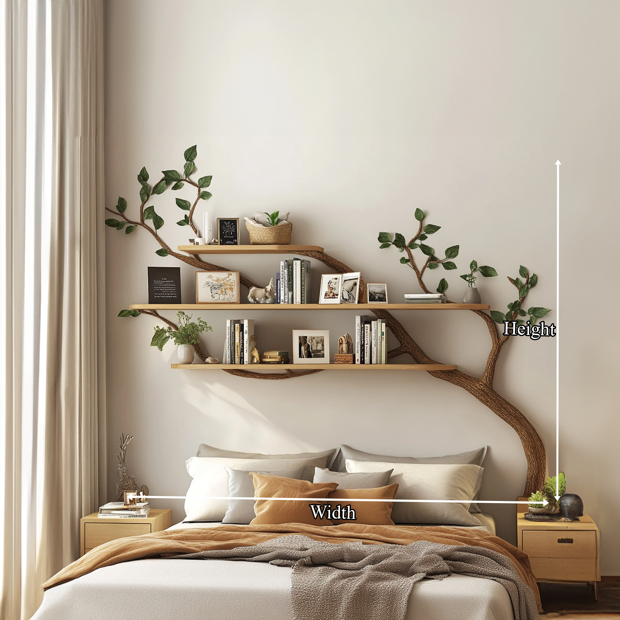Rustic Tree Wall Shelf For Modern Bedroom Decor SINLKITBS059