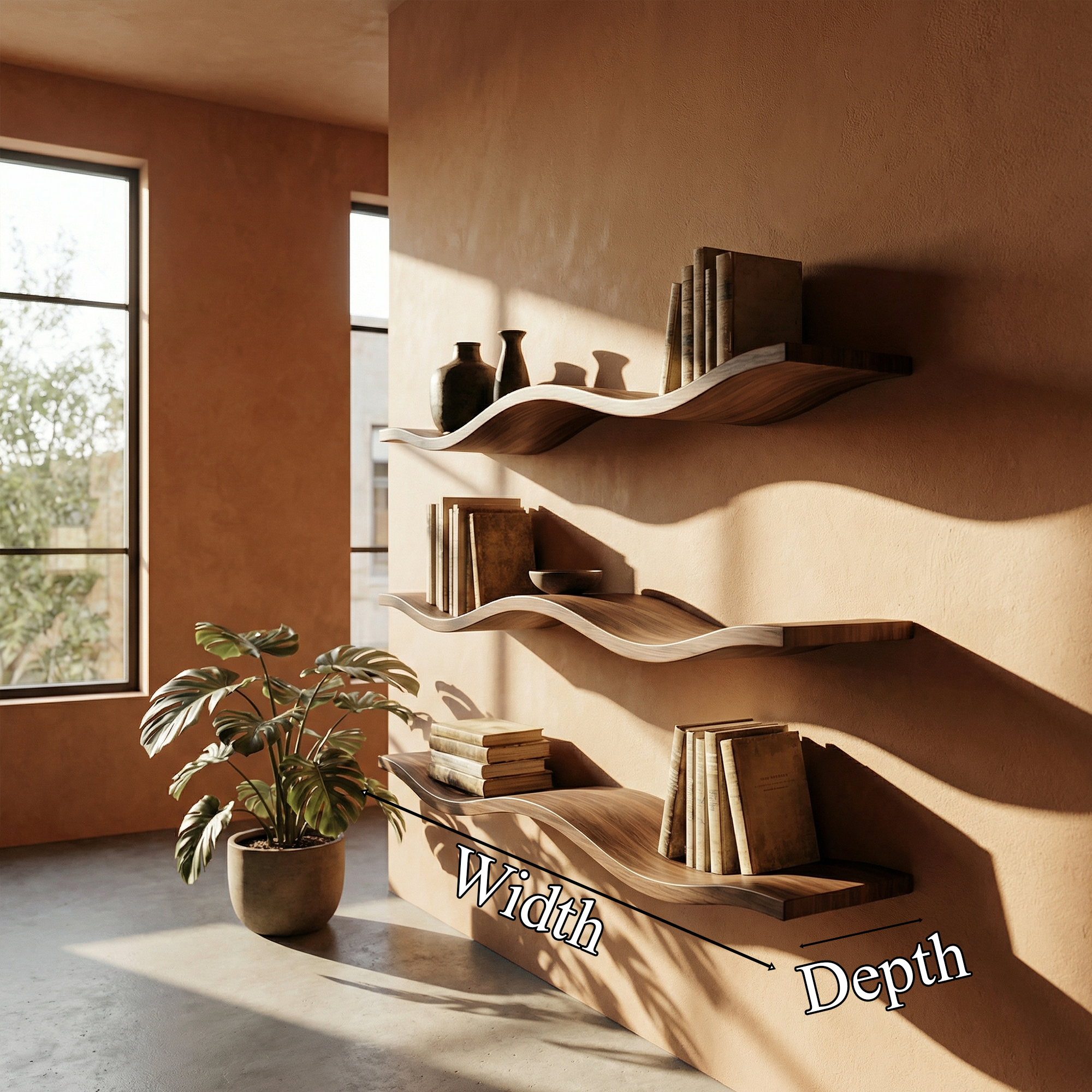Modern Curved Floating Wall Shelves Sculptural Wood Book Display SINLKIFL481