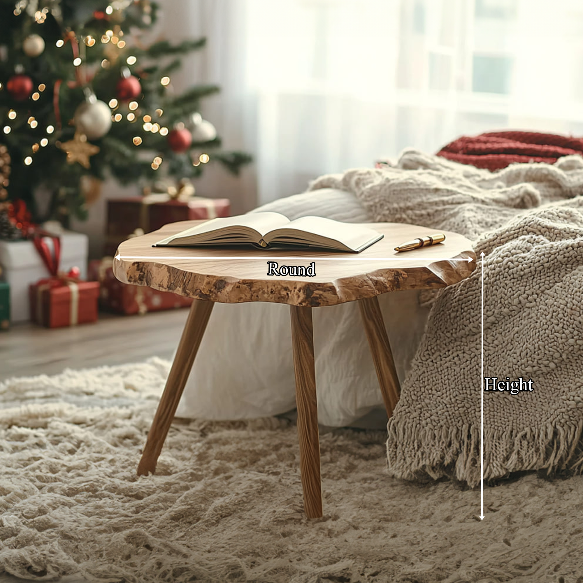 Rustic Live Edge Side Table Christmas Bedroom Decor SINLKIBT197