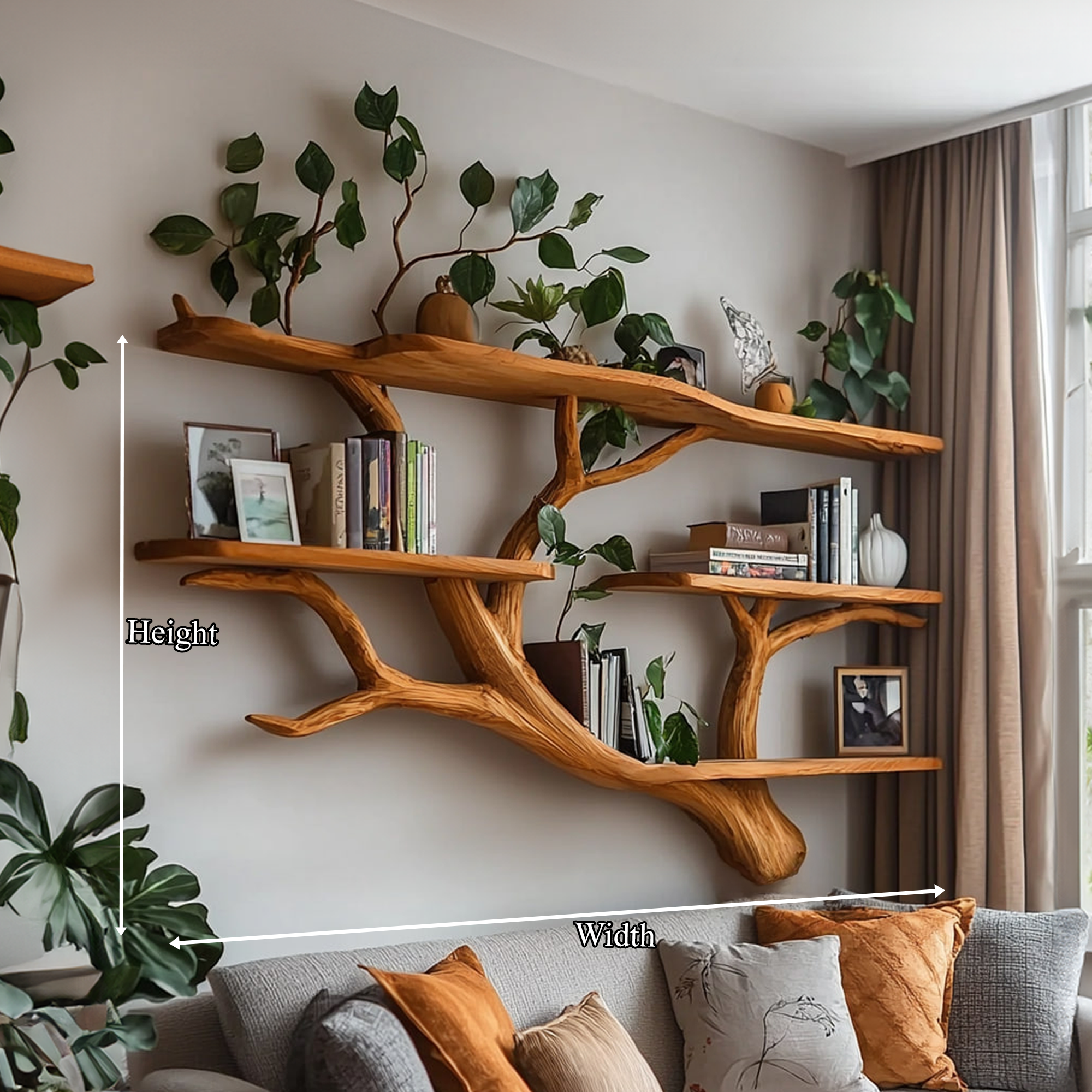 Rustic Organic Tree Wall Bookshelf Minimalist Home SINLKITBS057