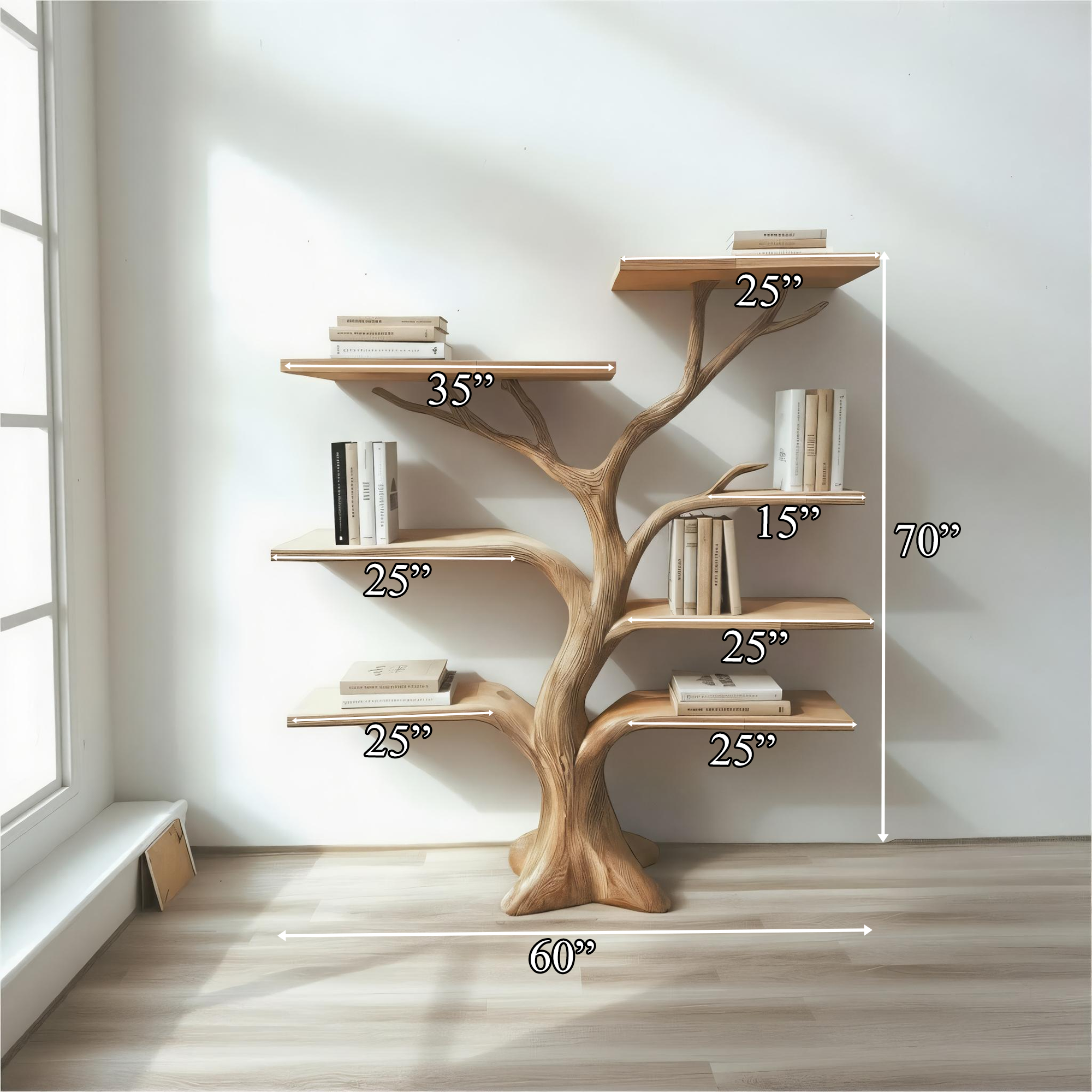 Rustic Organic Tree Bookcase Living Room Or Office SINLKITB573