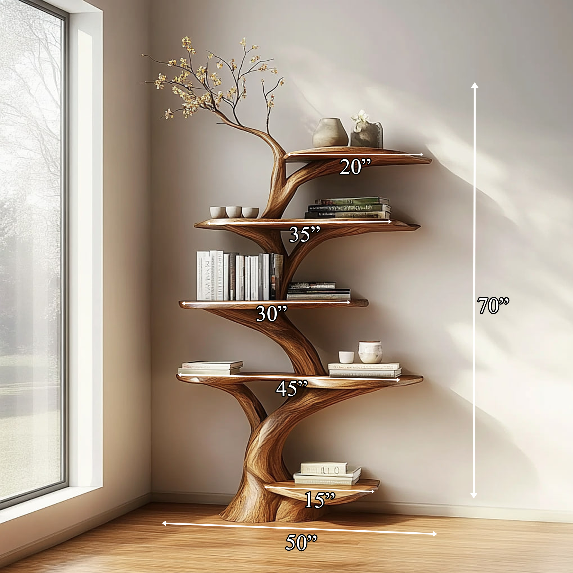 Rustic Tree Display Shelf Living Room Cozy Storage SINLKITB472