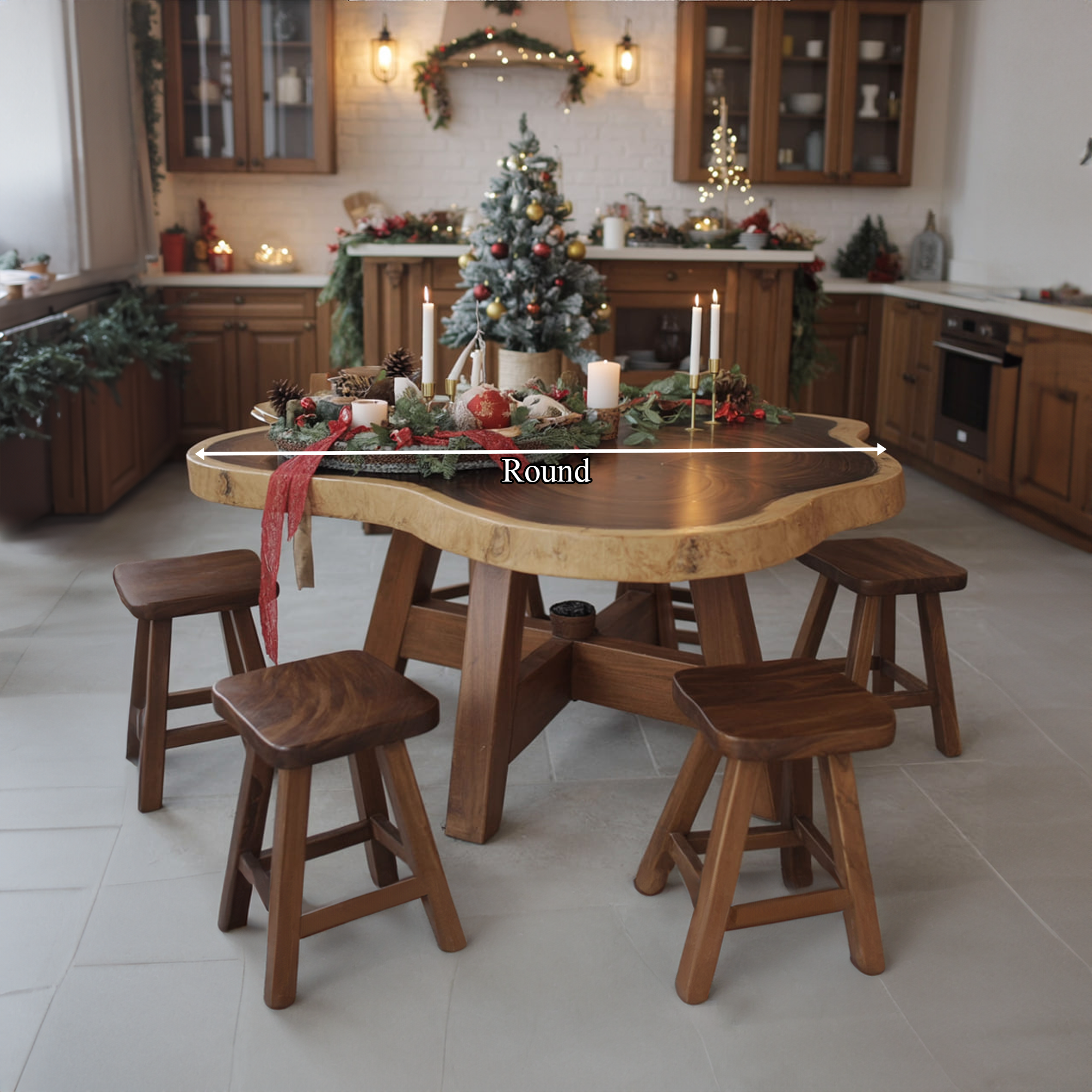 Rustic Round Rustic Table Christmas Holiday Decor Dining Room SINLKIDT140