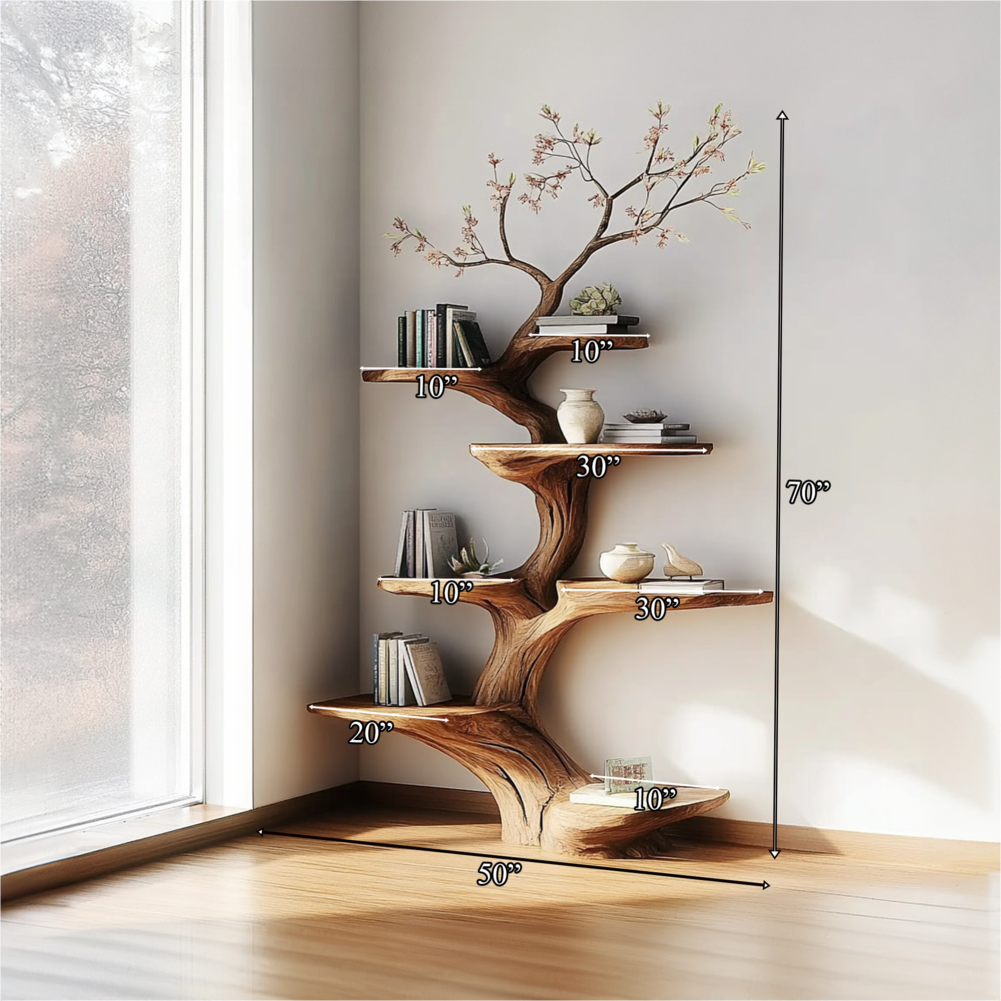Rustic Statement Tree Shelf Living Room Artistic Display SINLKITB465