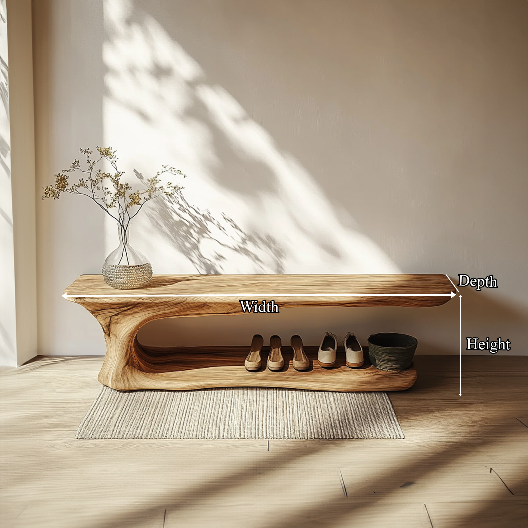 Rustic Natural Edge Wooden Shoe Bench Entry Hall SINLKISB054