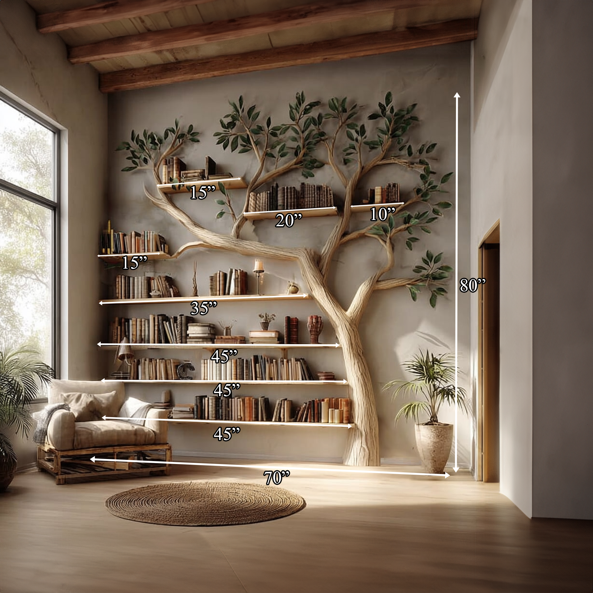 Rustic Tree Bookshelf Study Room Or Living Room Modern Decor SINLKITB334