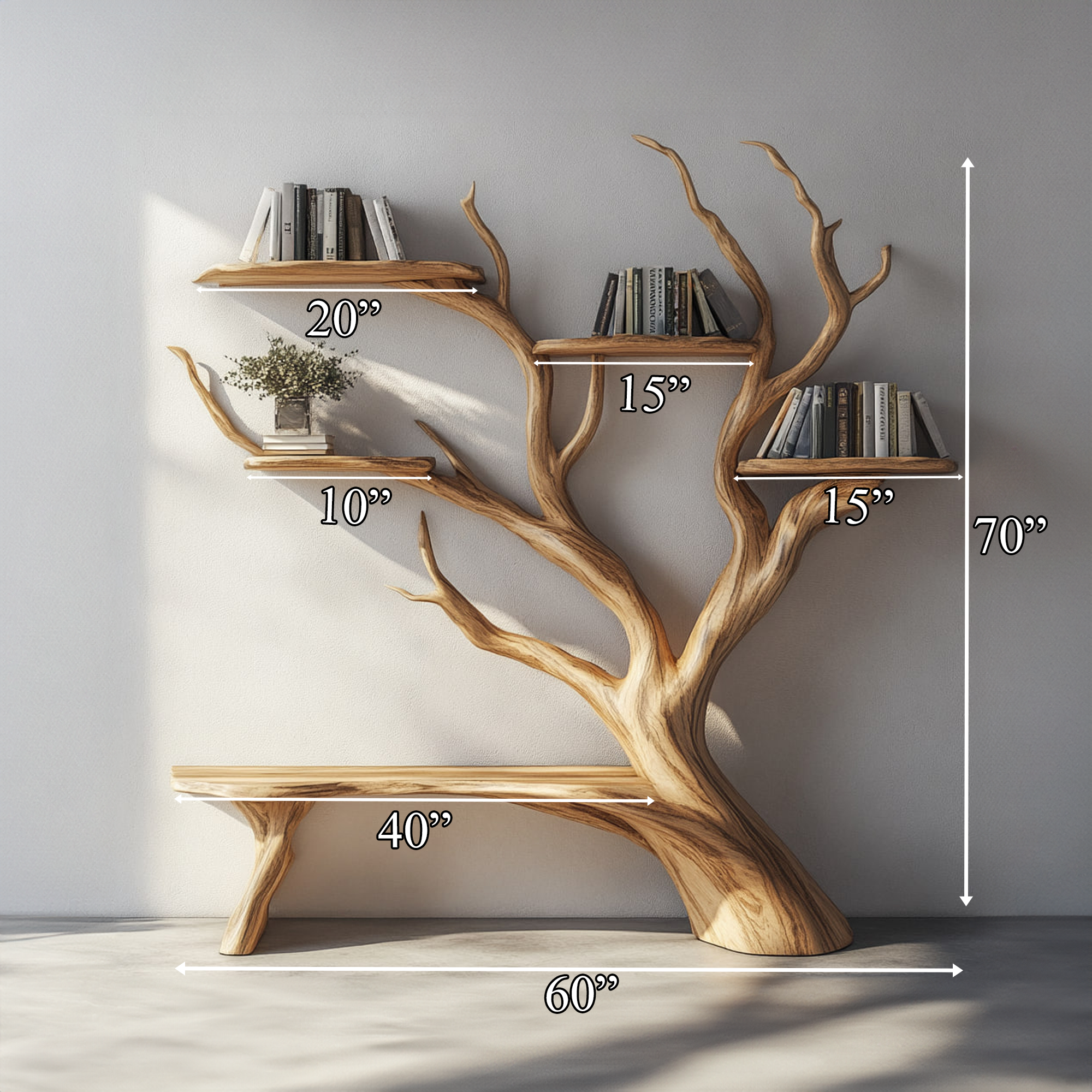 Rustic Tree Bookshelf Bench Christmas Living Room Decor SINLKITB582