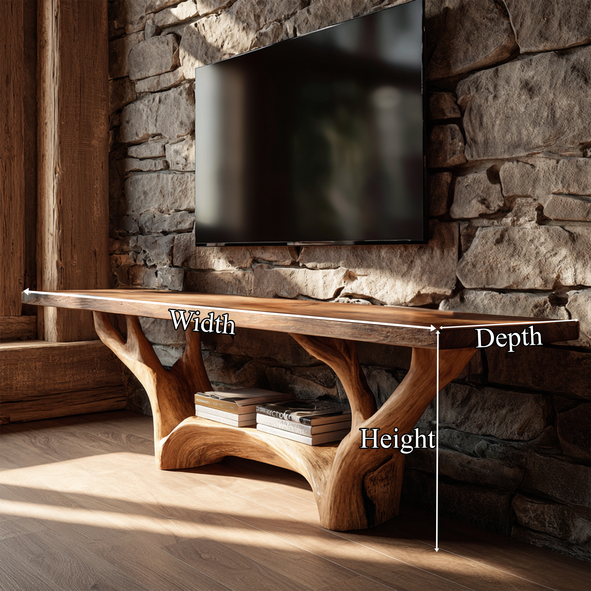 Rustic TV Console Sculpted Wood Base Living Room Display SINLKICS414