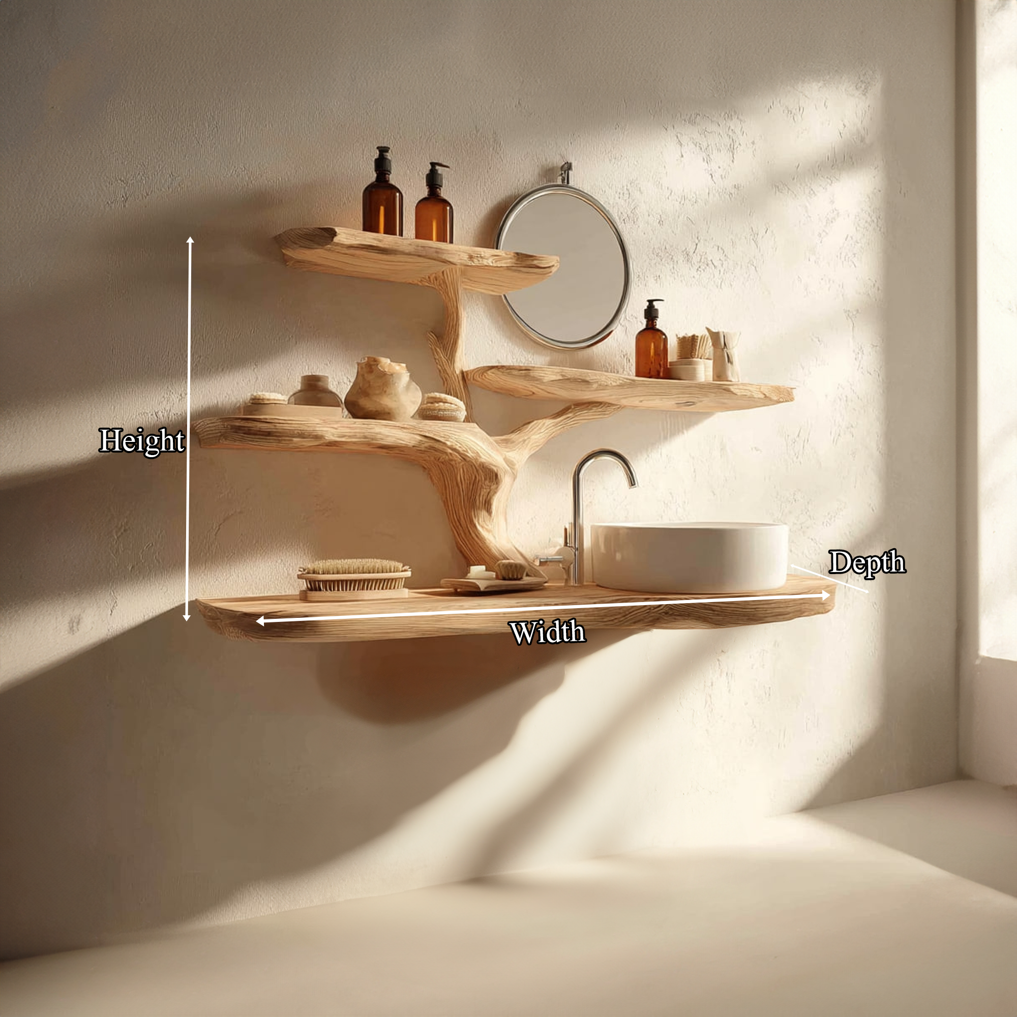 Rustic Natural Tree Wall Vanity Bathroom Or Wellness Space SINLKITBB011