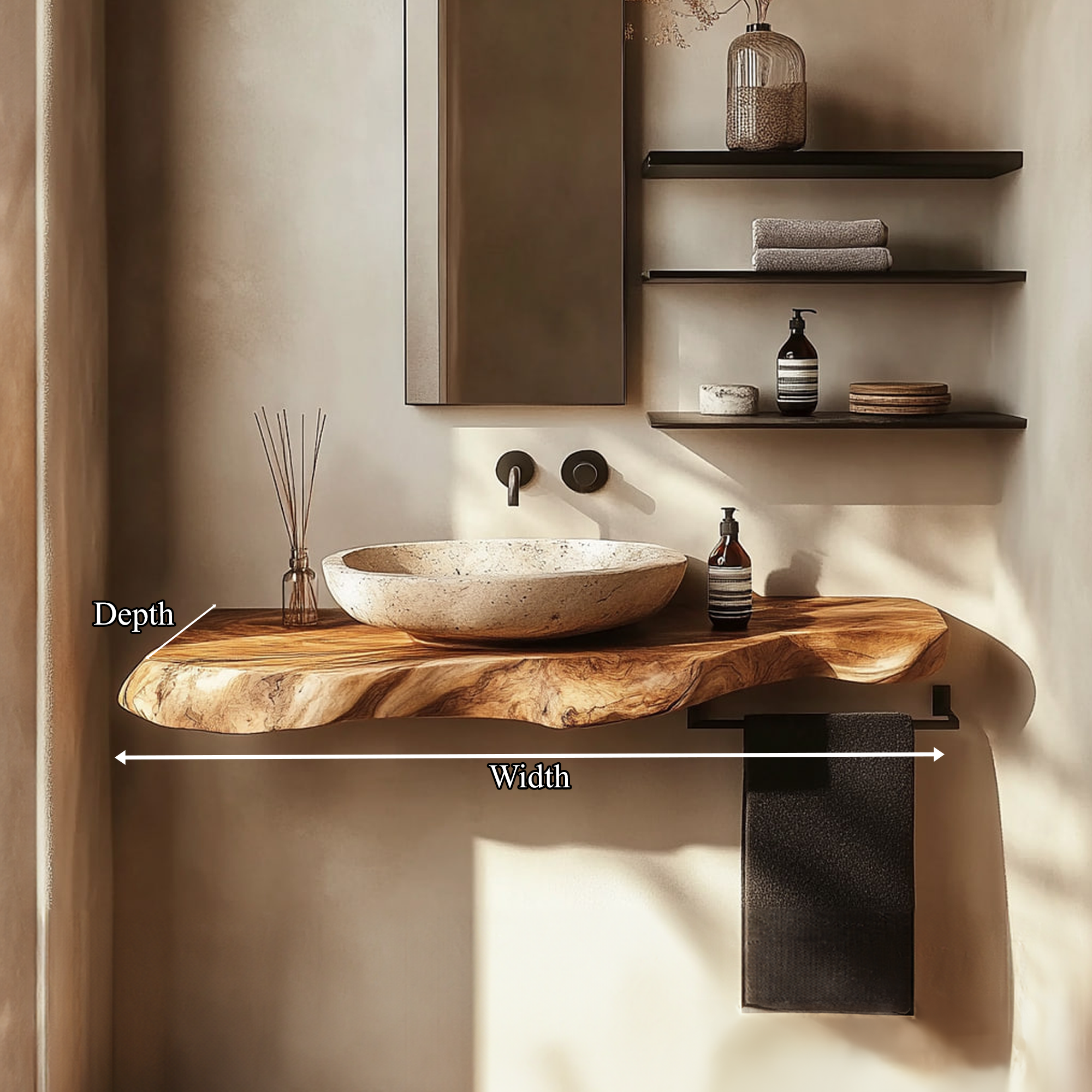 Rustic Bathroom Vanity Shelf Live Edge Wood Bathroom Decor SINLKIBRV212