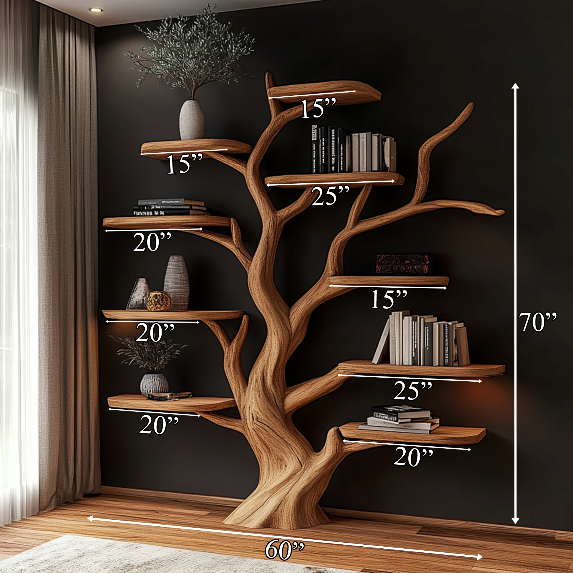 Rustic Tree Shelf Christmas Holiday Decor Living Room SINLKITB591