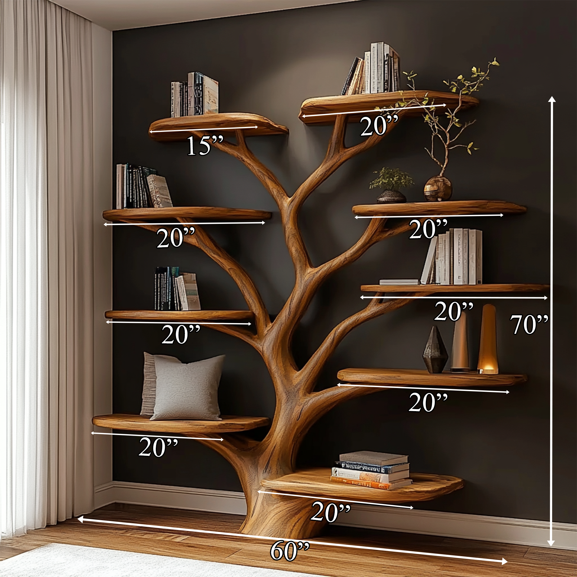 Rustic Christmas Tree Shelf Living Room Holiday Display SINLKITB596