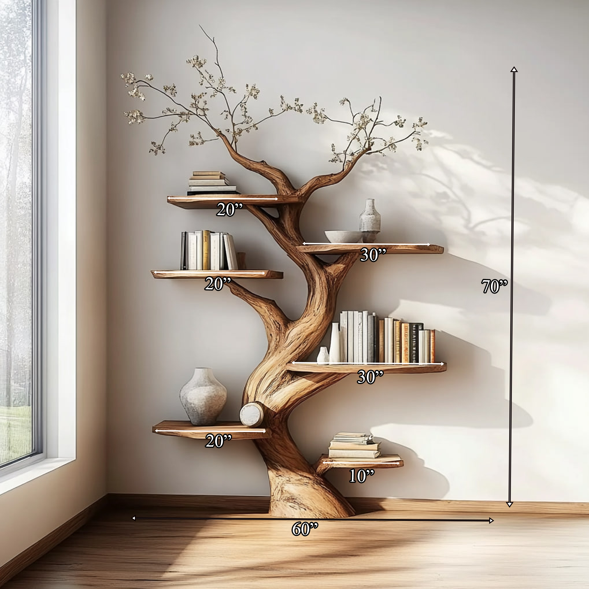 Rustic Artistic Tree Shaped Bookshelf Bedroom Living Room SINLKITB464