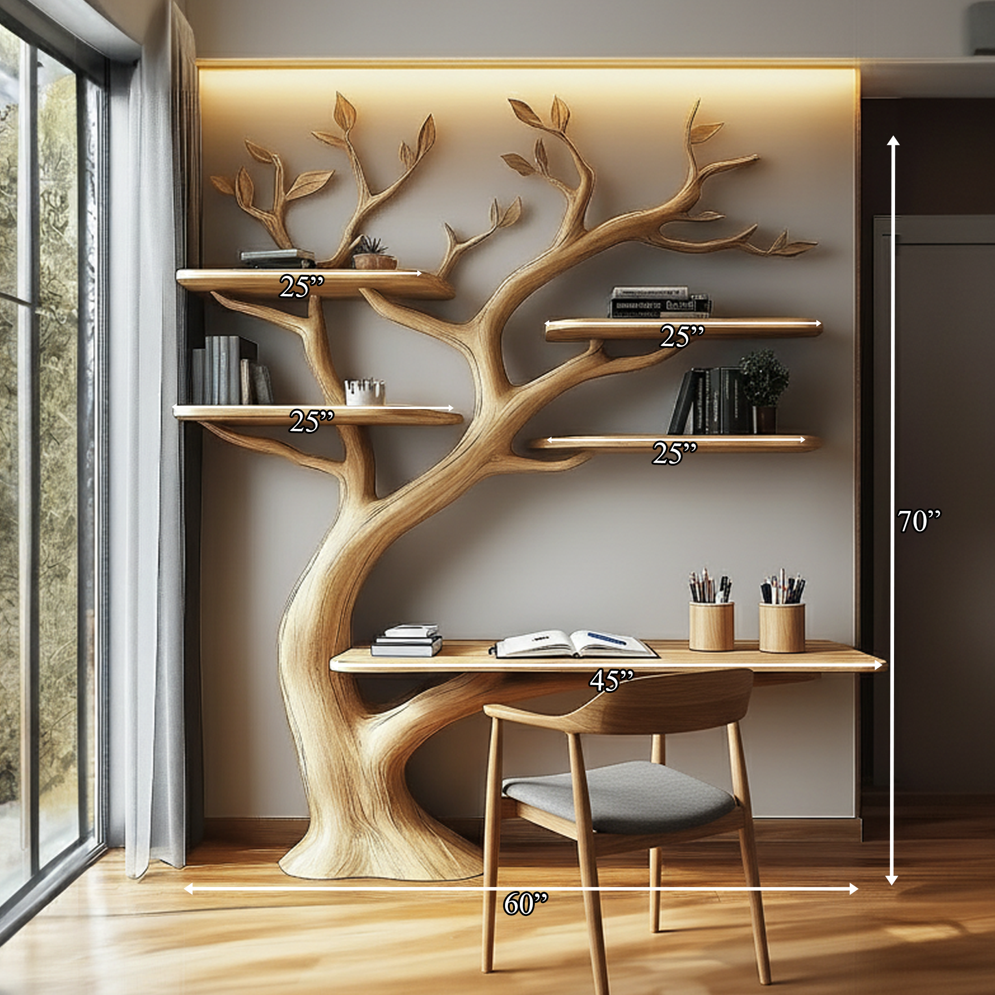 Rustic Tree Shelf Desk Solid Wood Wall Art Study Corner SINLKITB504