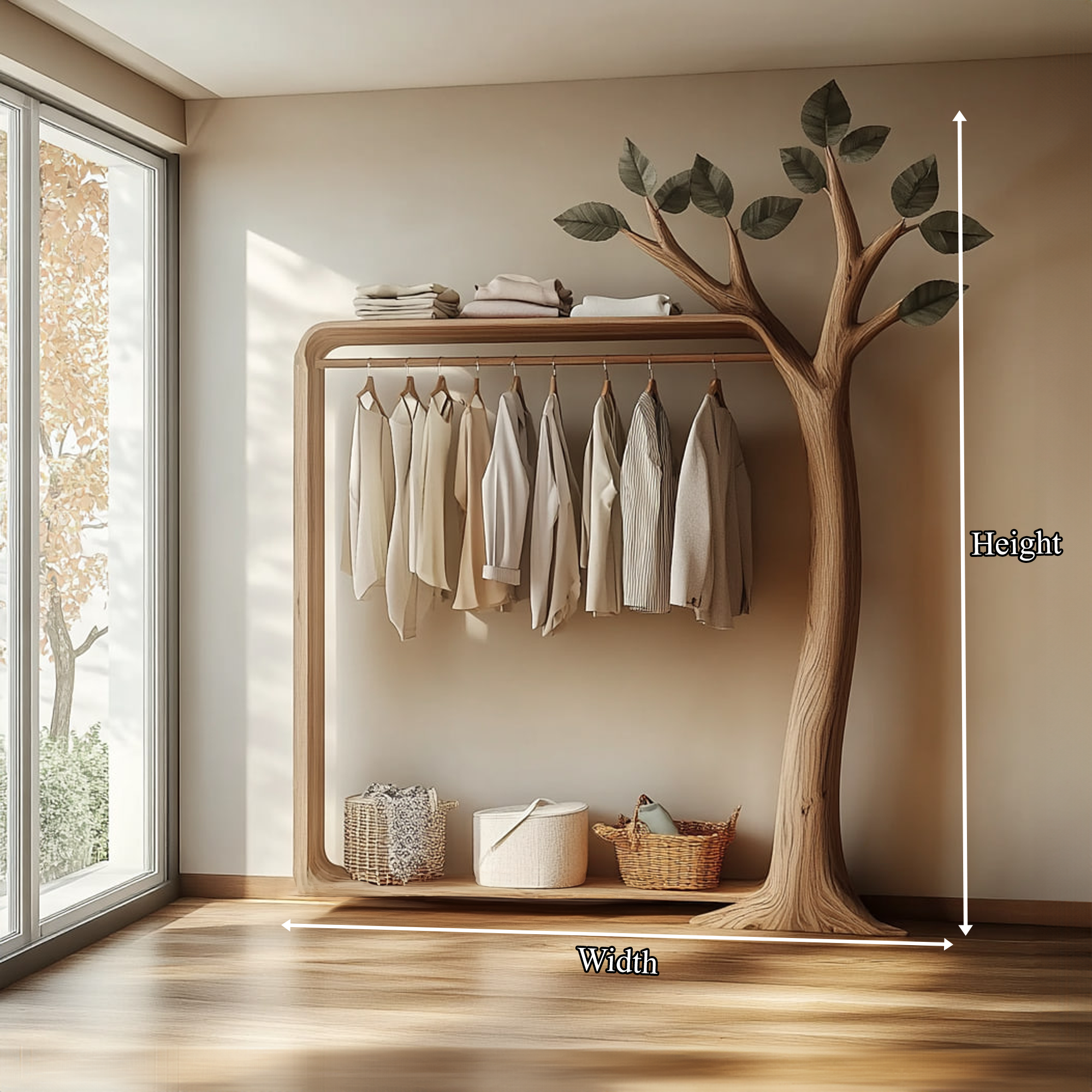 Rustic Tree Wardrobe Rack Solid Wood Bedroom Organizer SINLKITCR054