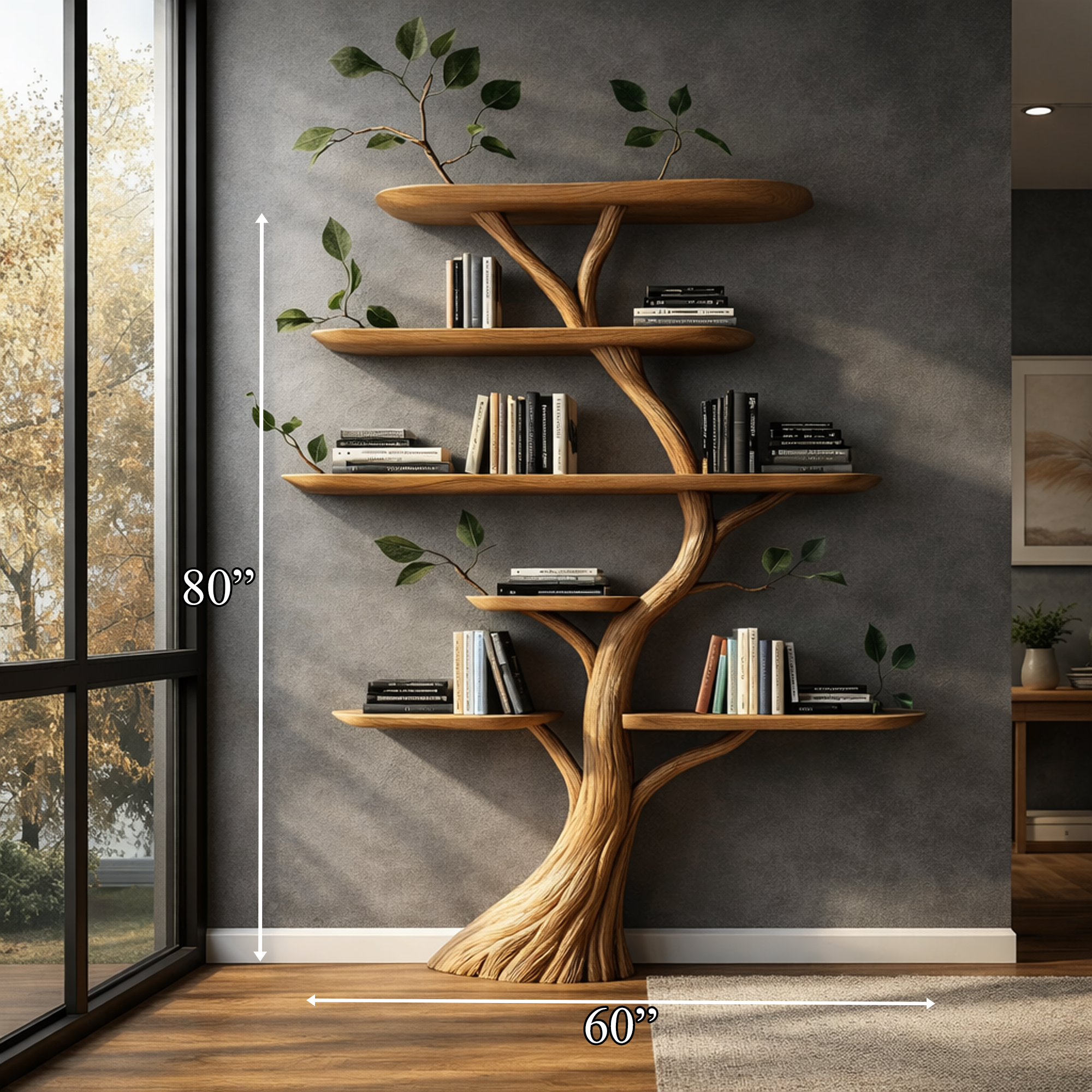 Handcrafted Tree Bookshelf Interior Wall Display SINLKITB626