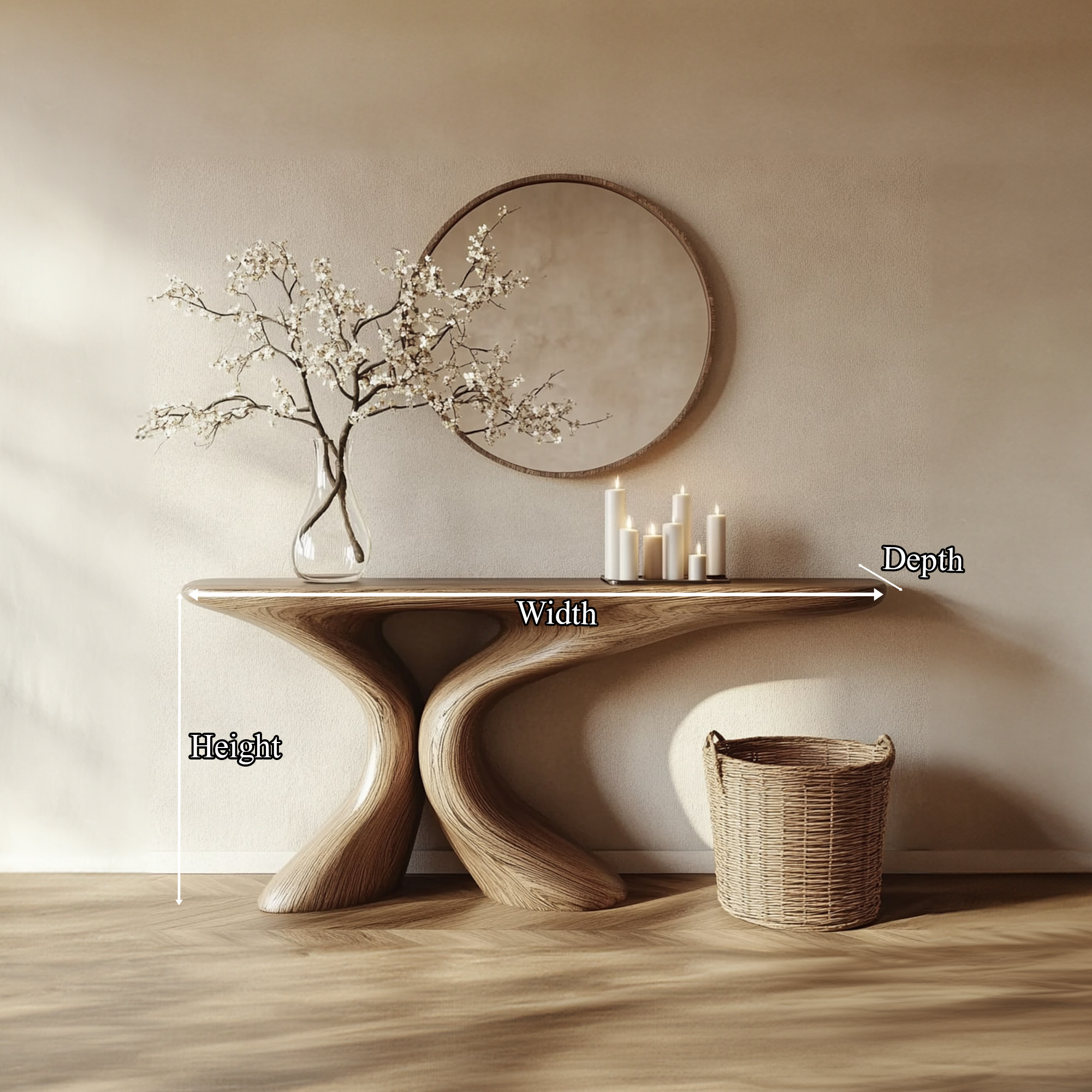 Rustic Entry Table Smooth Sculptural Form Luxury Welcome Area SINLKICS345