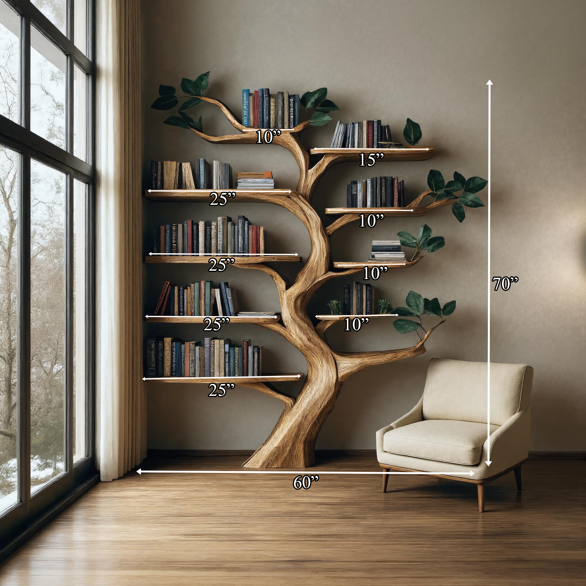 Rustic Branch Bookshelf Living Room Or Dining Room SINLKITB326