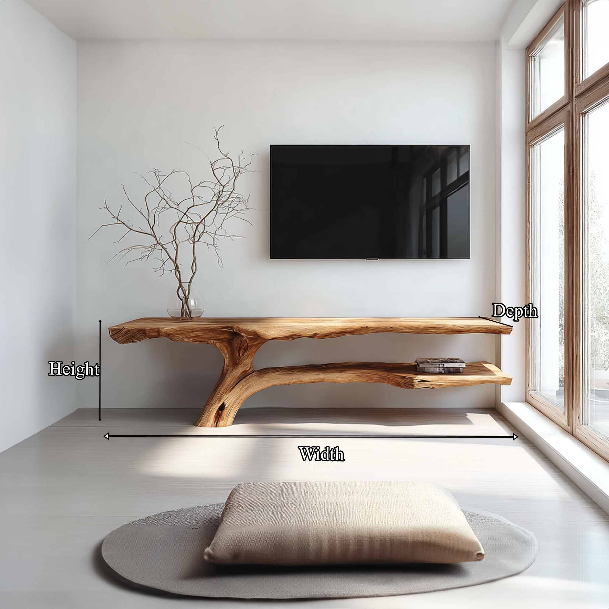 Rustic TV Console Table Live Edge Wood Root Base Living Room SINLKICS309