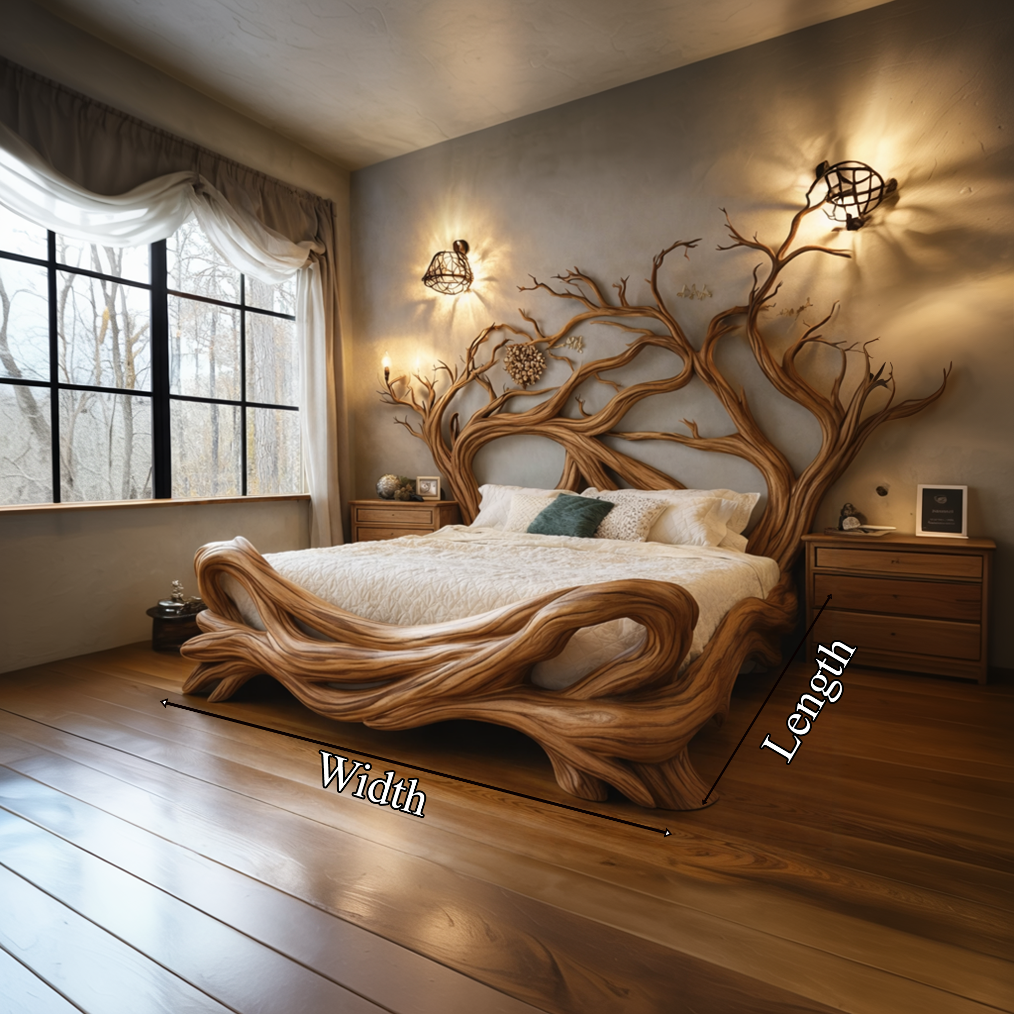Sculptural Tree Inspired Wooden Shelf Organic Branch Design For Bedroom Interior SINLKIWB089