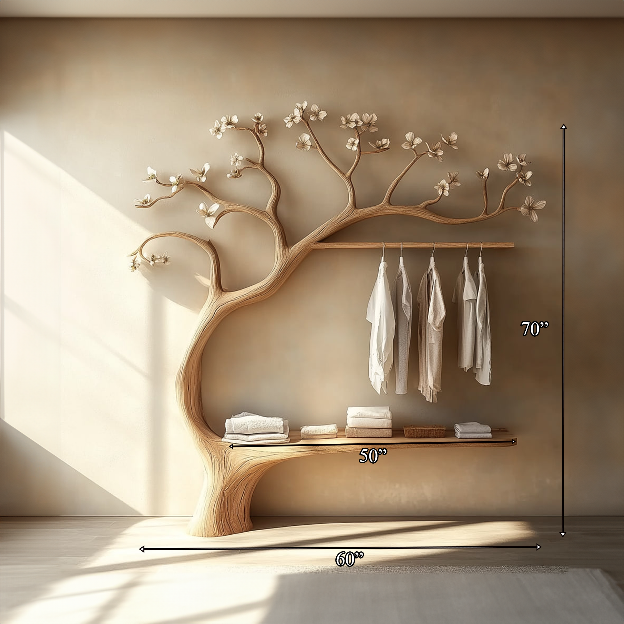 Rustic Tree Wardrobe Handcrafted Solid Wood Natural Bedroom Decor SINLKITCR063