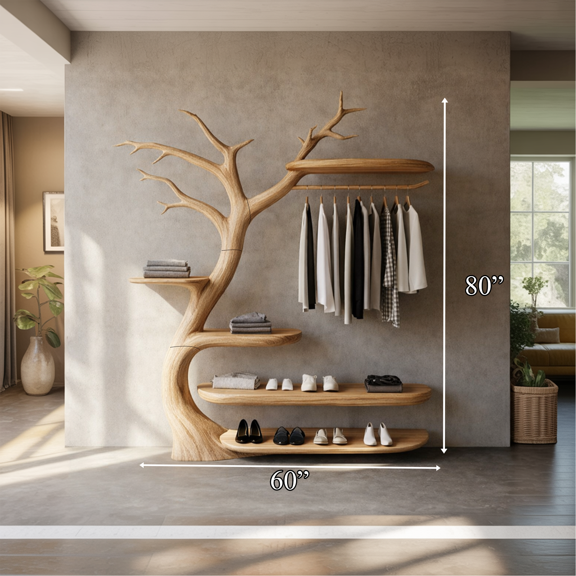 Handcrafted Wooden Tree Coat Rack Bedroom Space SINLKITCR088