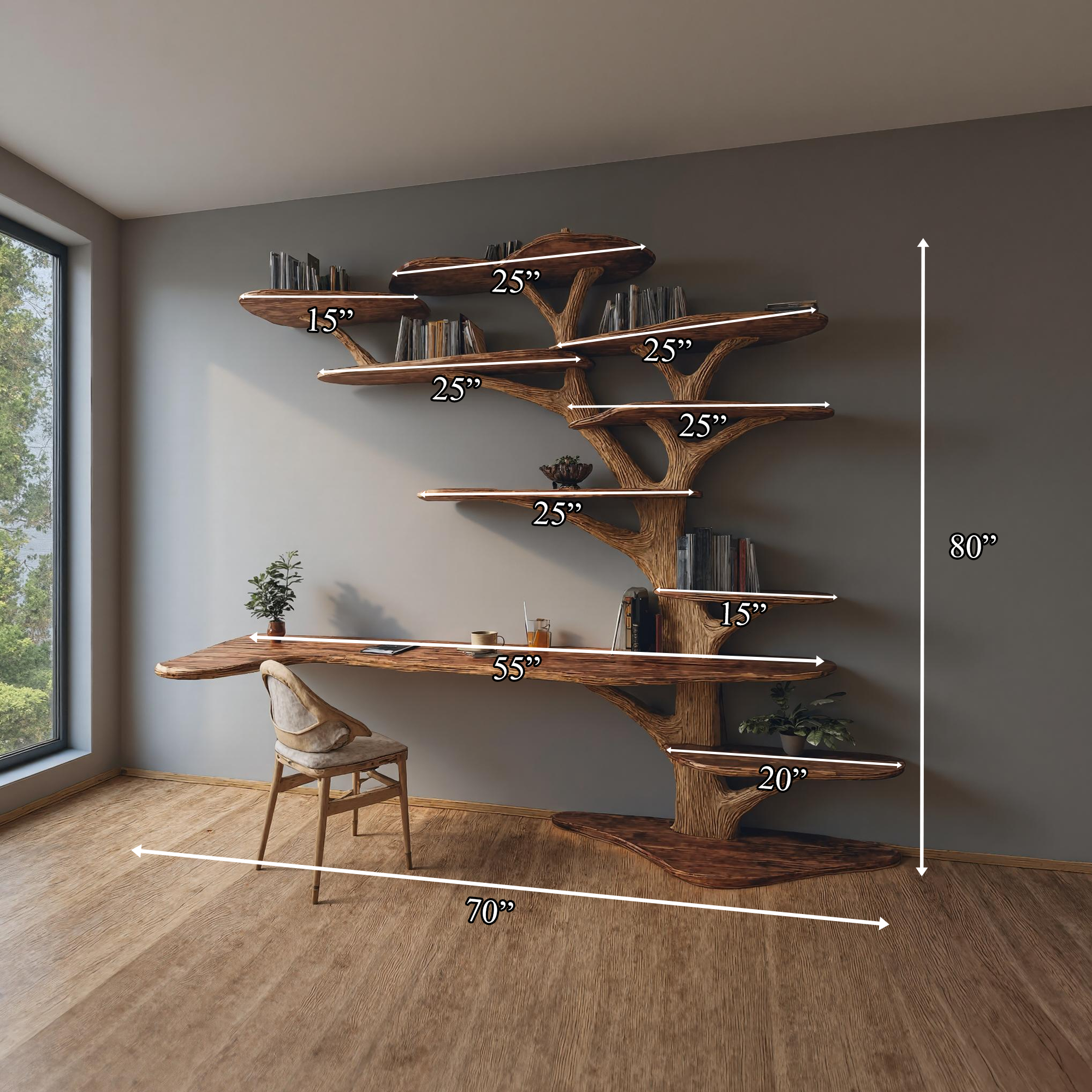 Rustic Tree Bookshelf Desk Home Office Or Study Room SINLKITB335