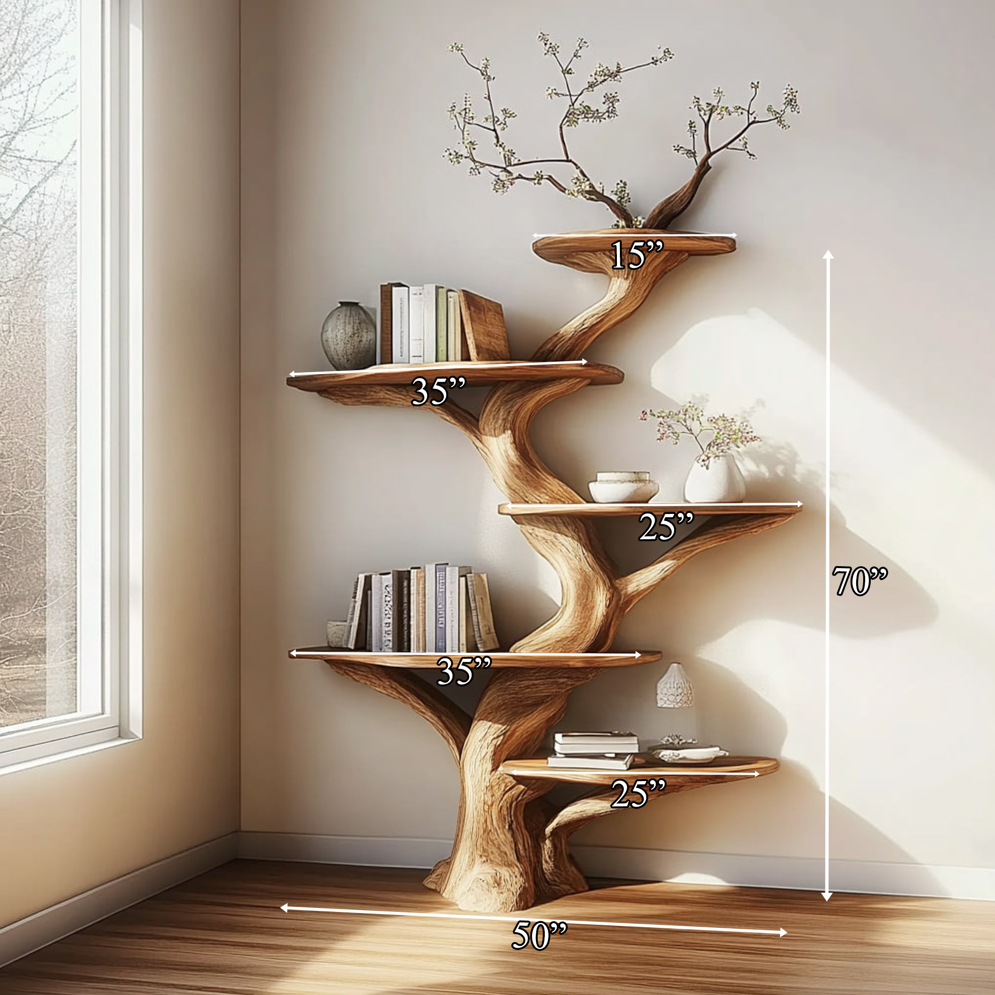 Rustic Tree Bookshelf Bedroom Study Room Organizer SINLKITB476