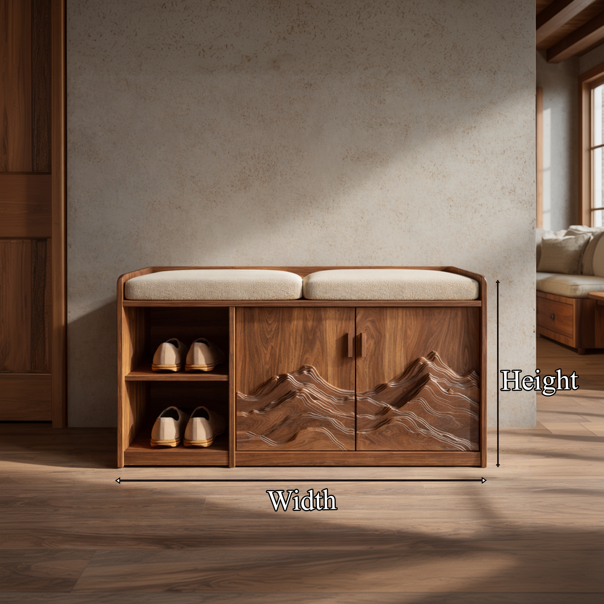 Rustic Sculptural Storage Bench For Entryway Or Sleeping Space SINLKISB087