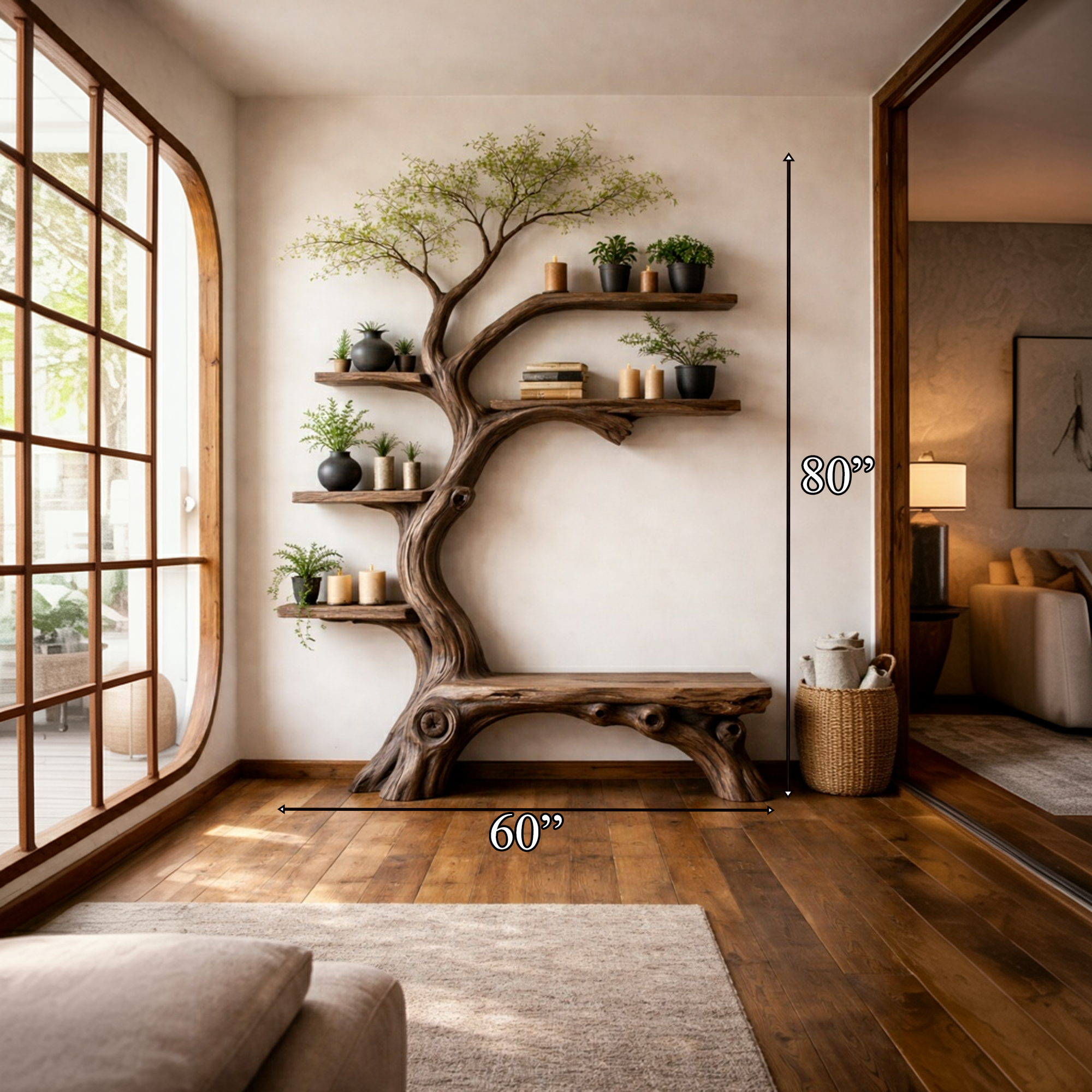 Rustic Artistic Tree Bookshelf Living Room Interior Signature Curved Design SINLKITB650