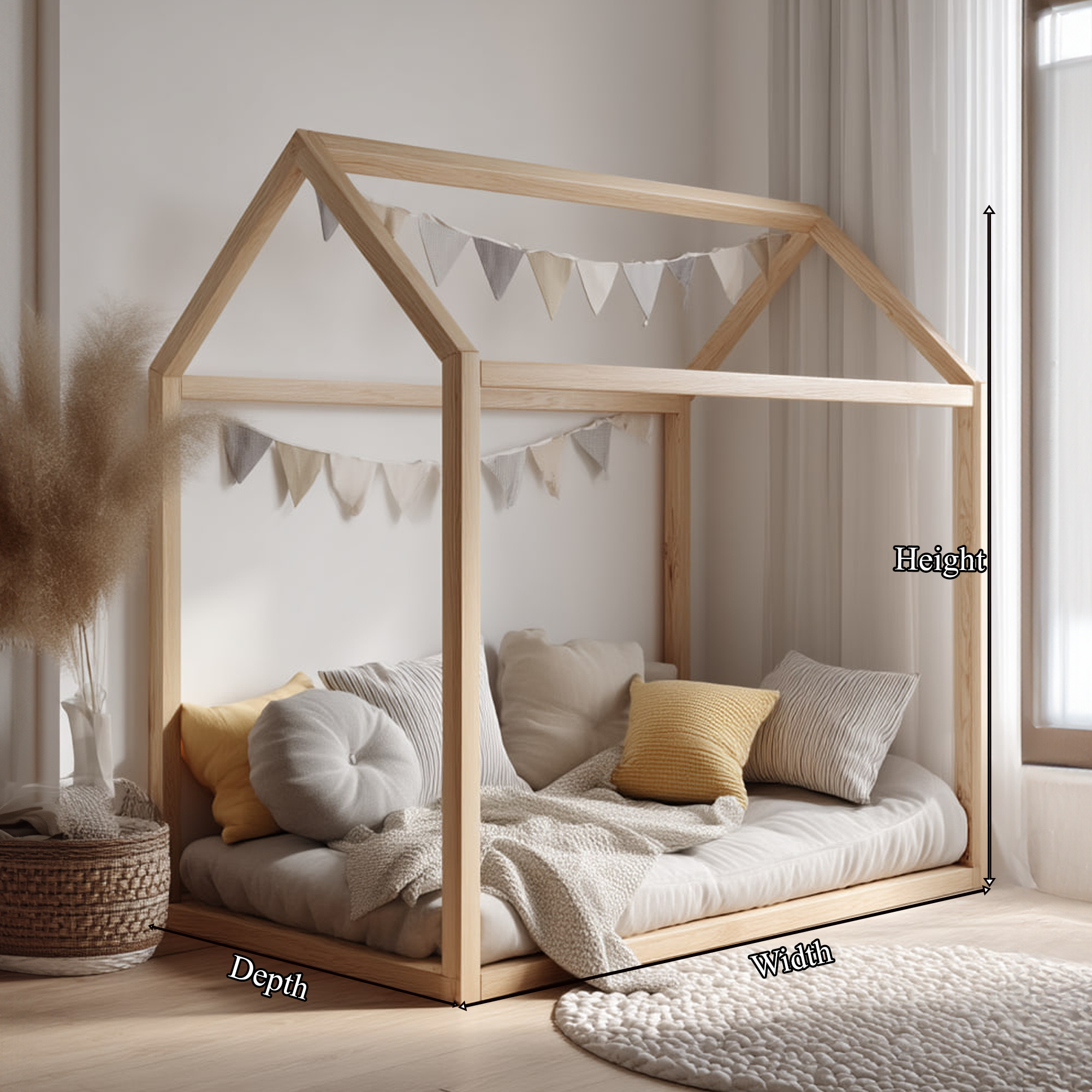Scandinavian Kids House Bed Modern Nursery Bedroom SINLKIWB58