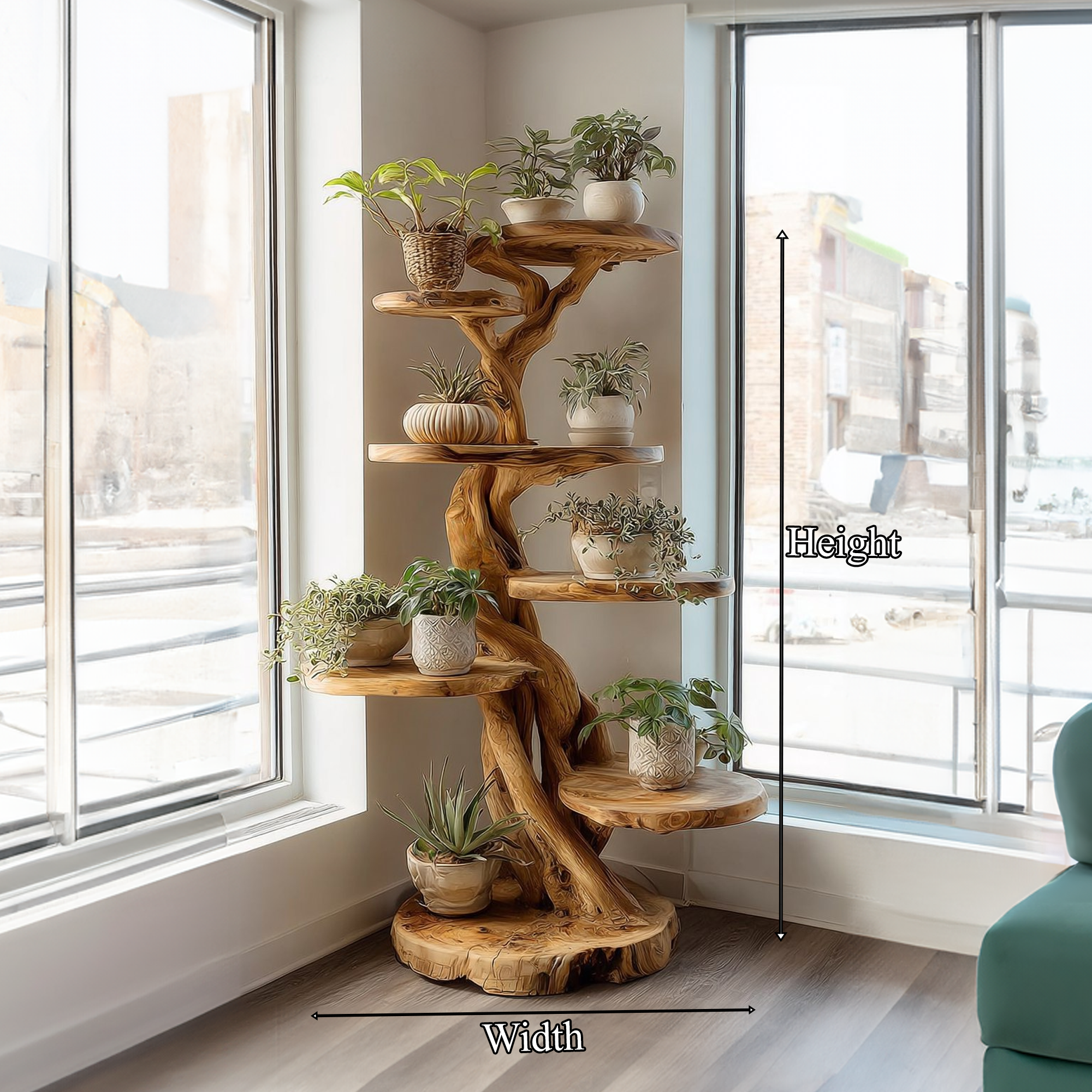 Rustic Tree Plant Shelf Natural Interior Design Home Decor SINLKITT079