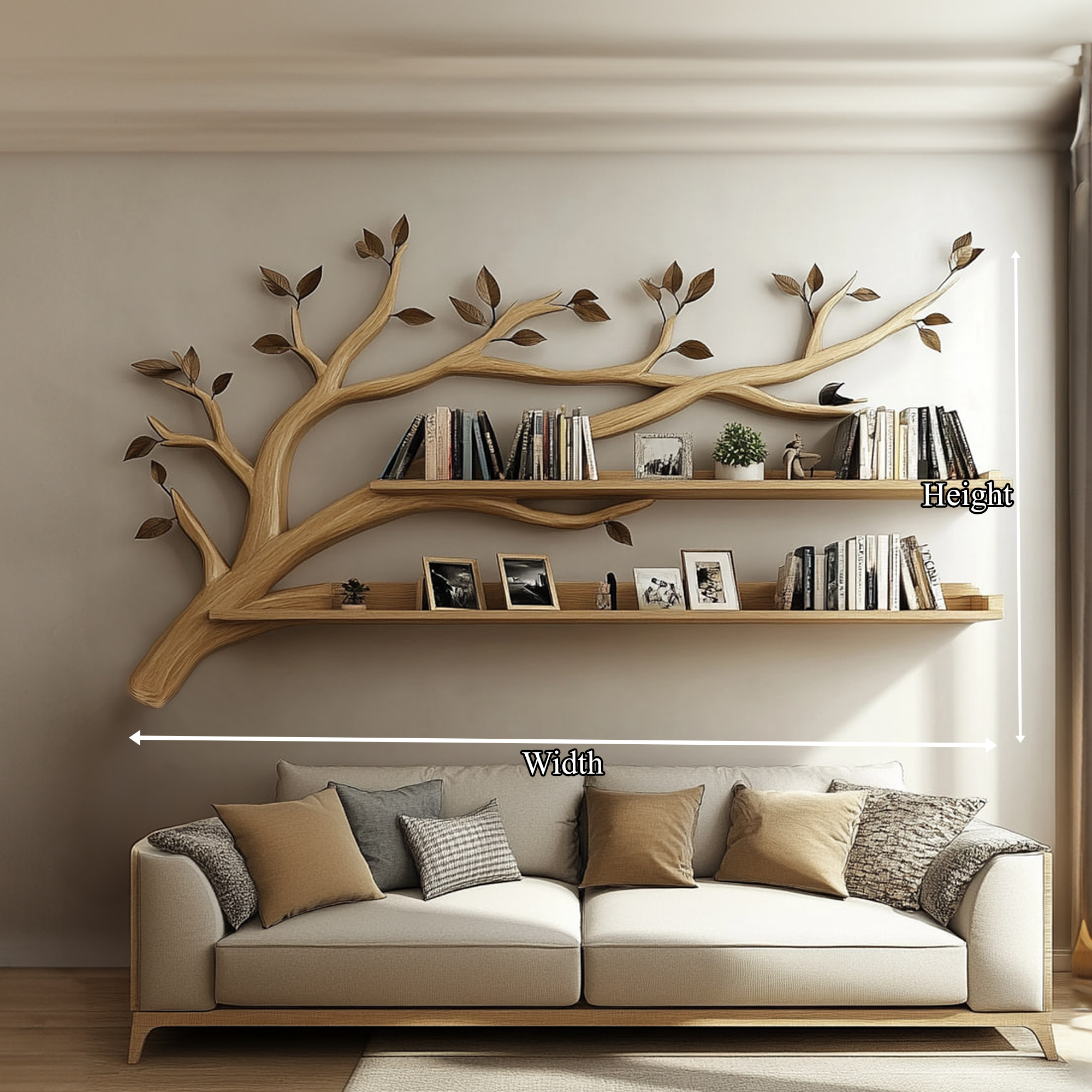 Rustic Tree Wall Display Shelf Modern Cozy Bedroom SINLKITBS065