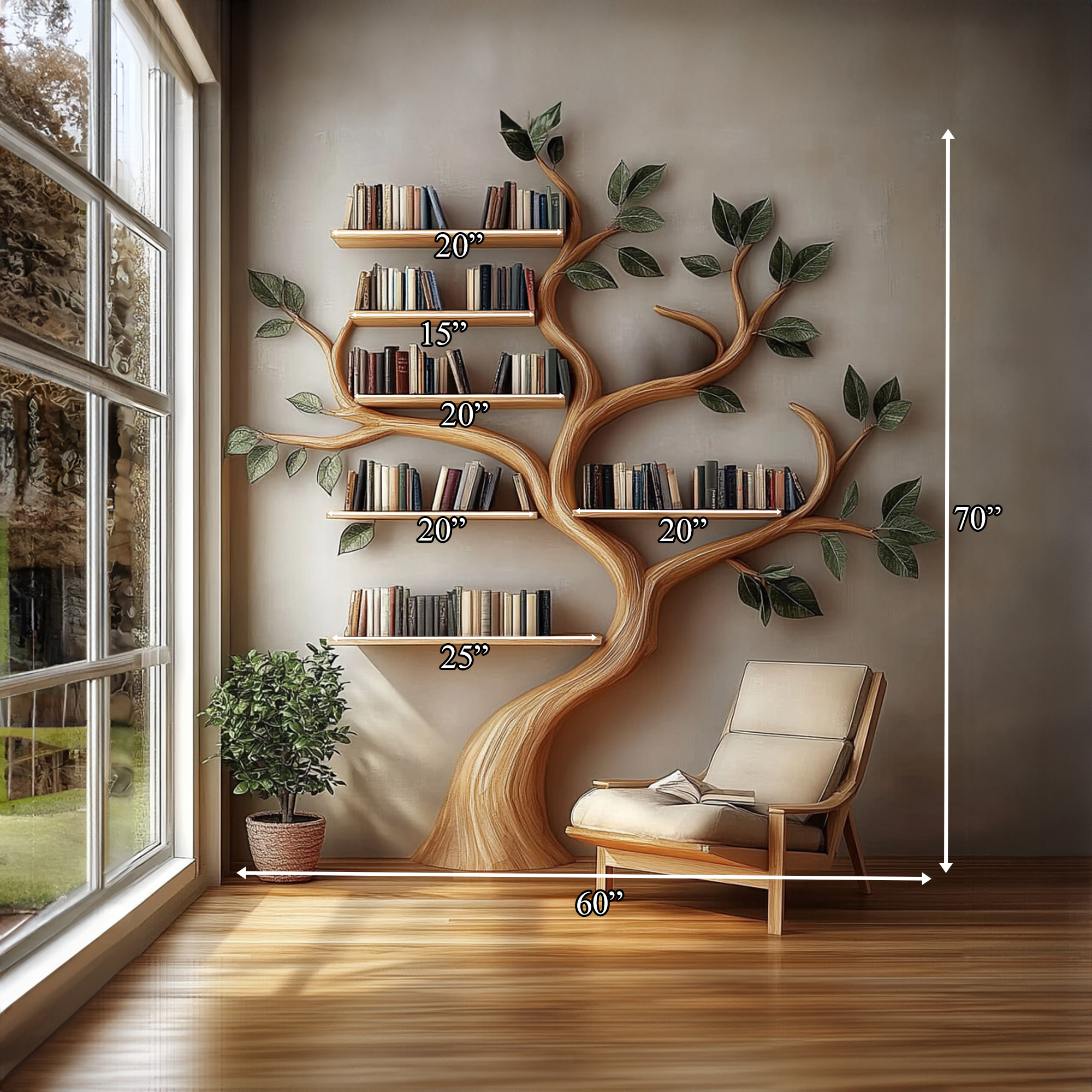 Rustic Branch Bookshelf Bedroom Reading Nook Or Home Library SINLKITB333