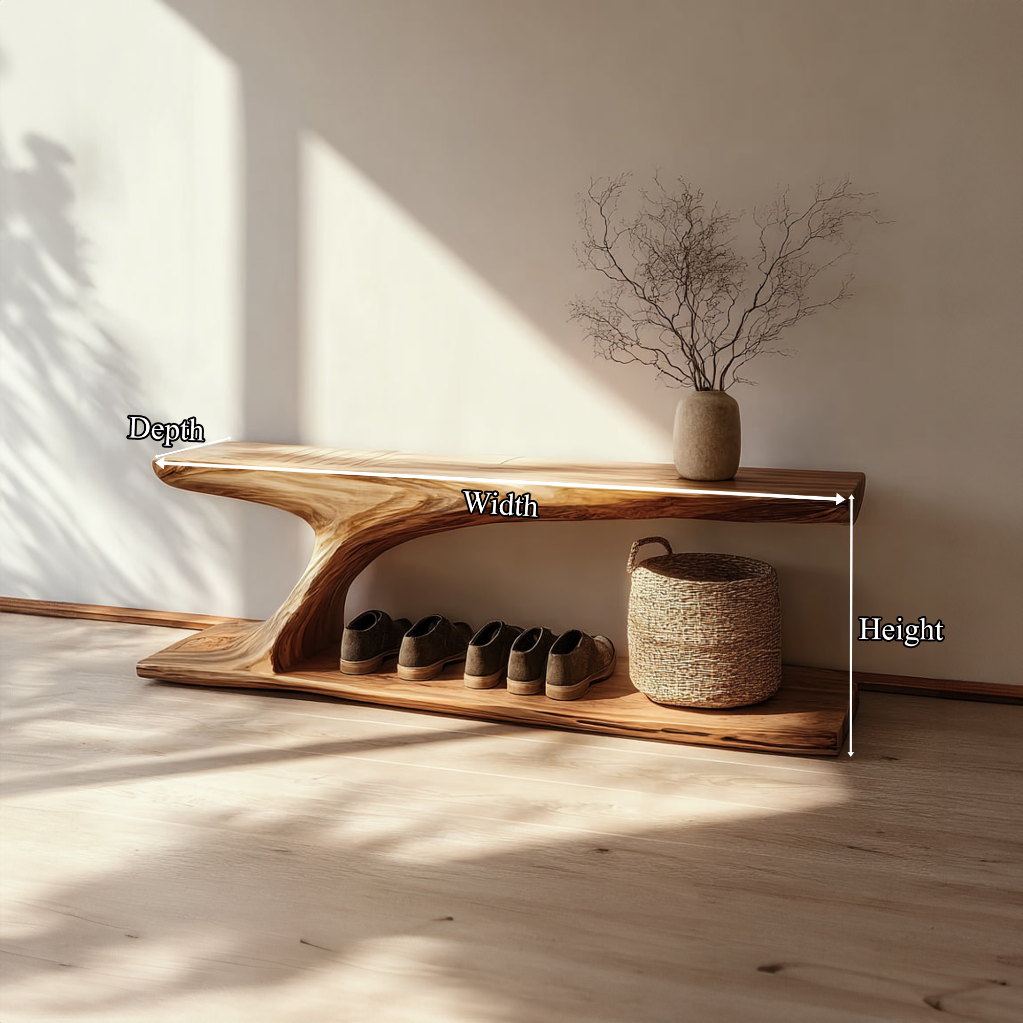 Rustic Handcrafted Wood Shoe Organizer Bench Entryway SINLKISB060