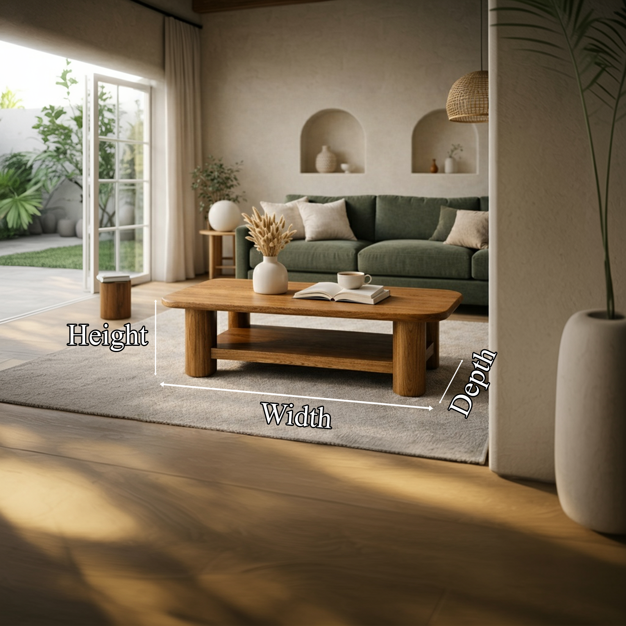 Natural Oak Style Solid Wood Coffee Table Cozy Living Room Interior SINLKICF284